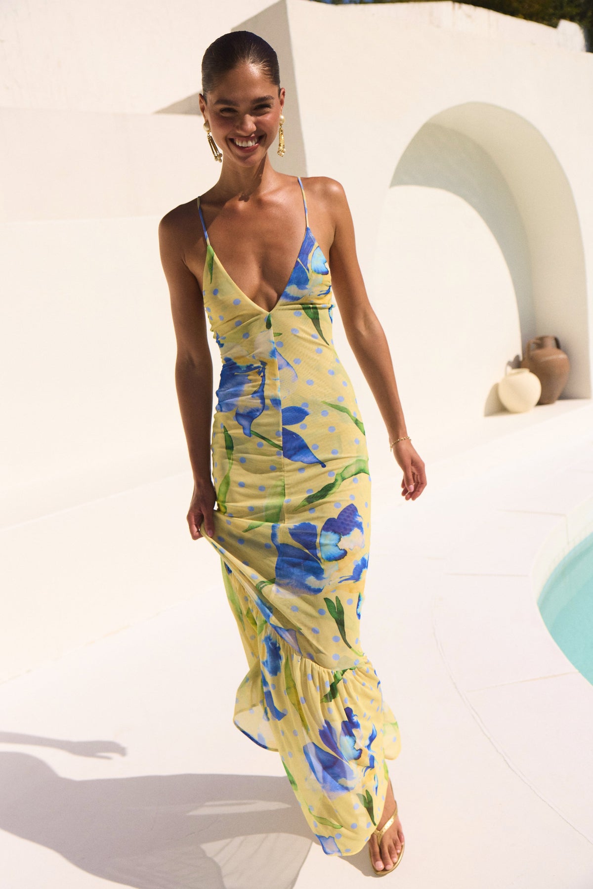 This is an image of Alejandra Dress in Solei - RESA featuring a model wearing the dress