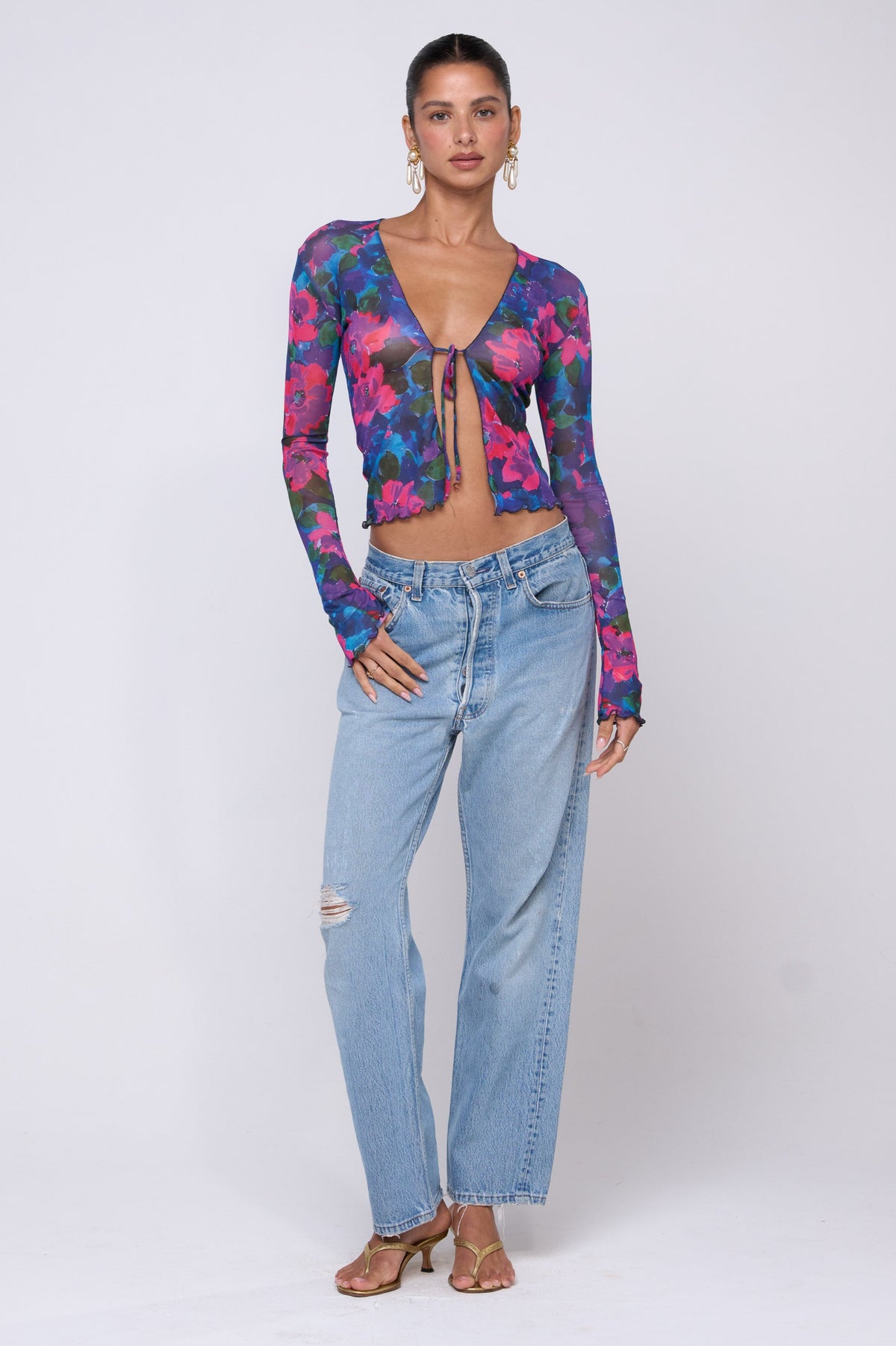 This is an image of Aliyah Mesh Top in Lanai - RESA featuring a model wearing the dress