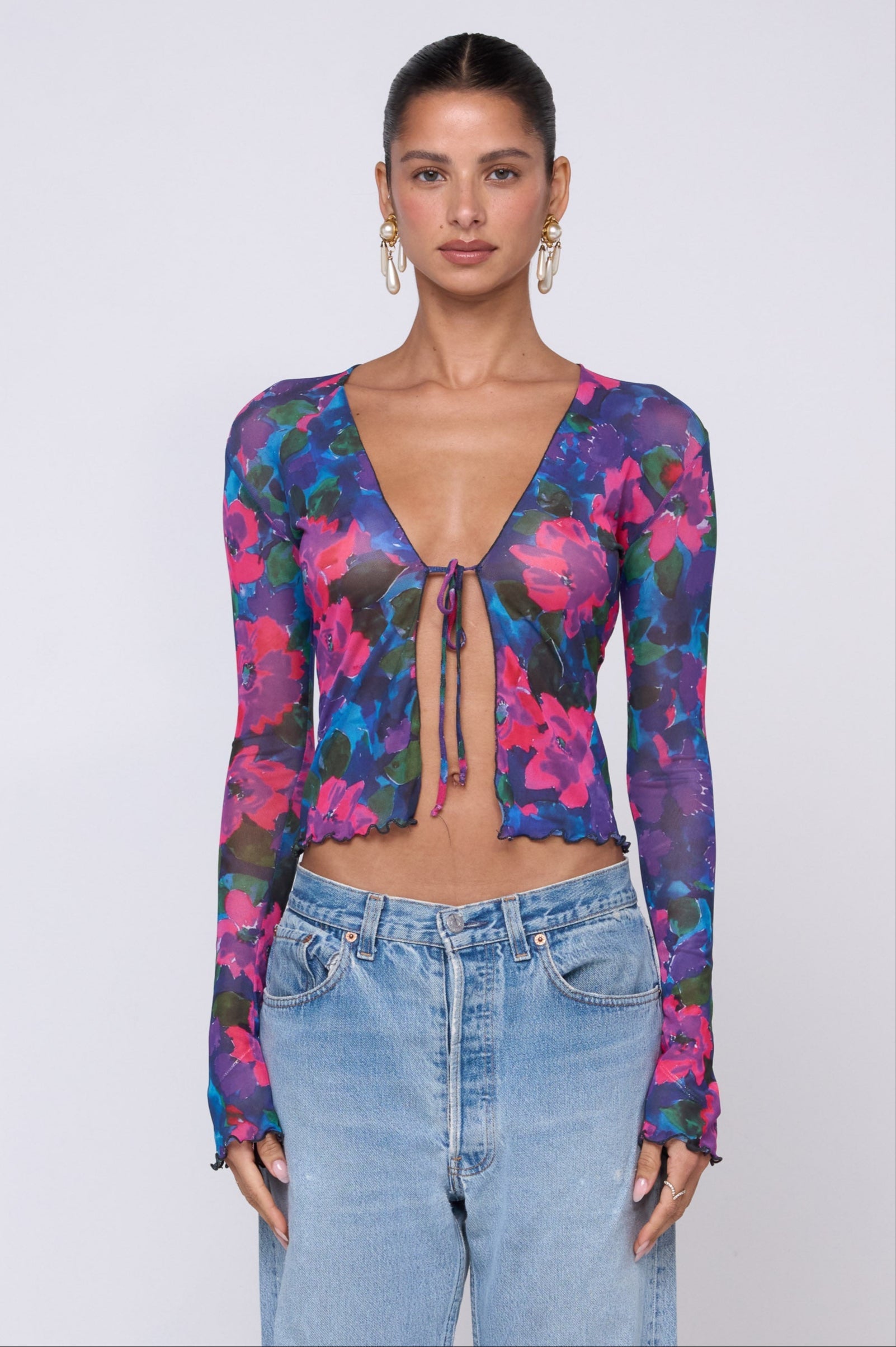 This is an image of Aliyah Mesh Top in Lanai - RESA featuring a model wearing the dress