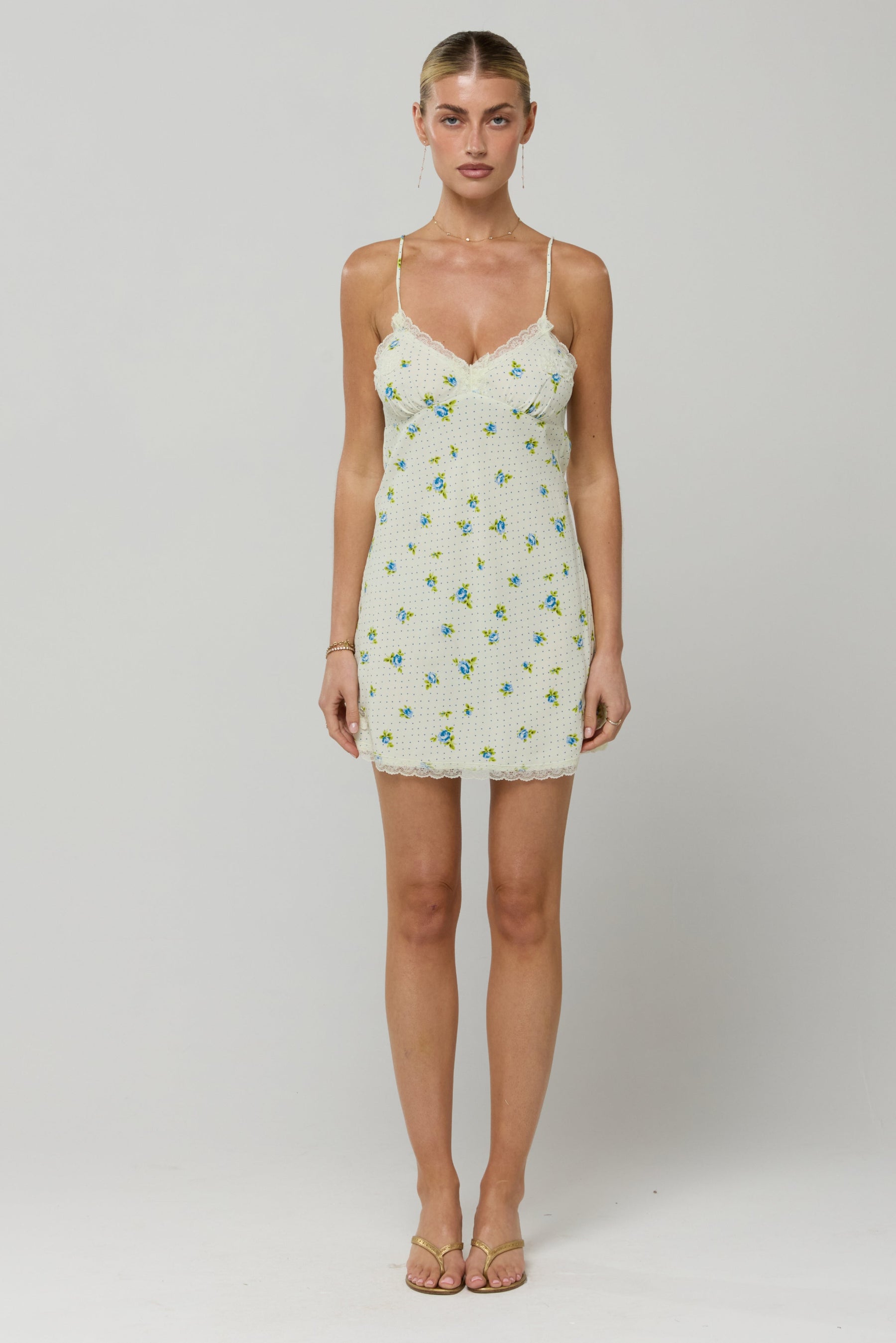This is an image of Bianca Mini Dress in Bluebell - RESA featuring a model wearing the dress