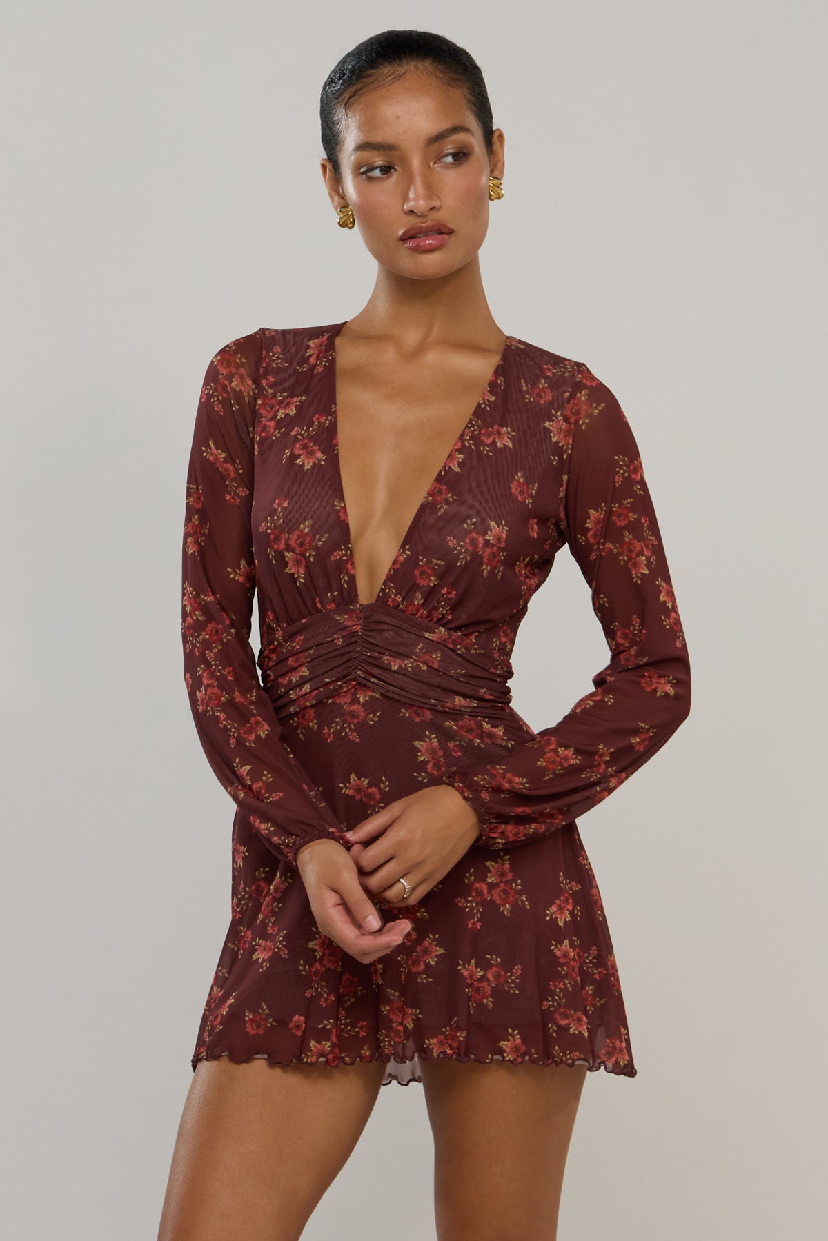 This is an image of Bobby in Mulberry - RESA featuring a model wearing the dress