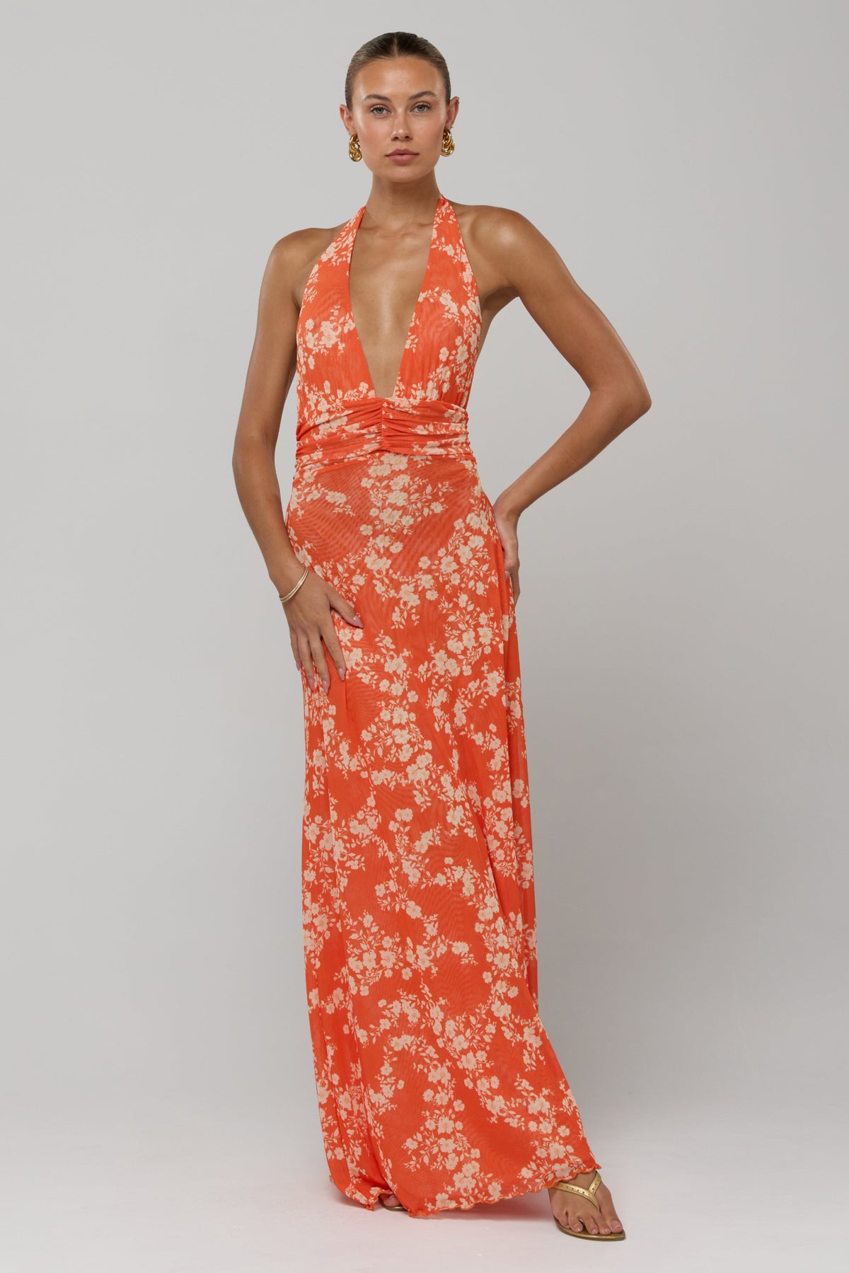 This is an image of Chelsea Dress in Orange Blossom - RESA featuring a model wearing the dress