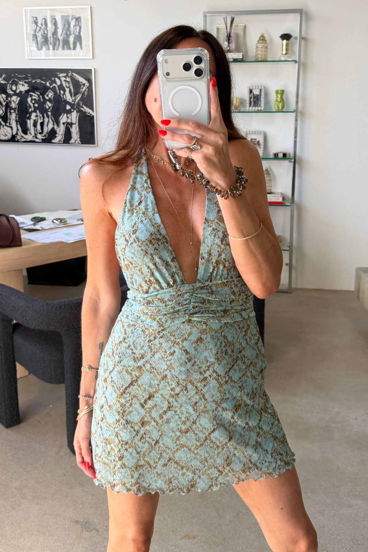 This is an image of Clint Dress in Azura - RESA featuring a model wearing the dress