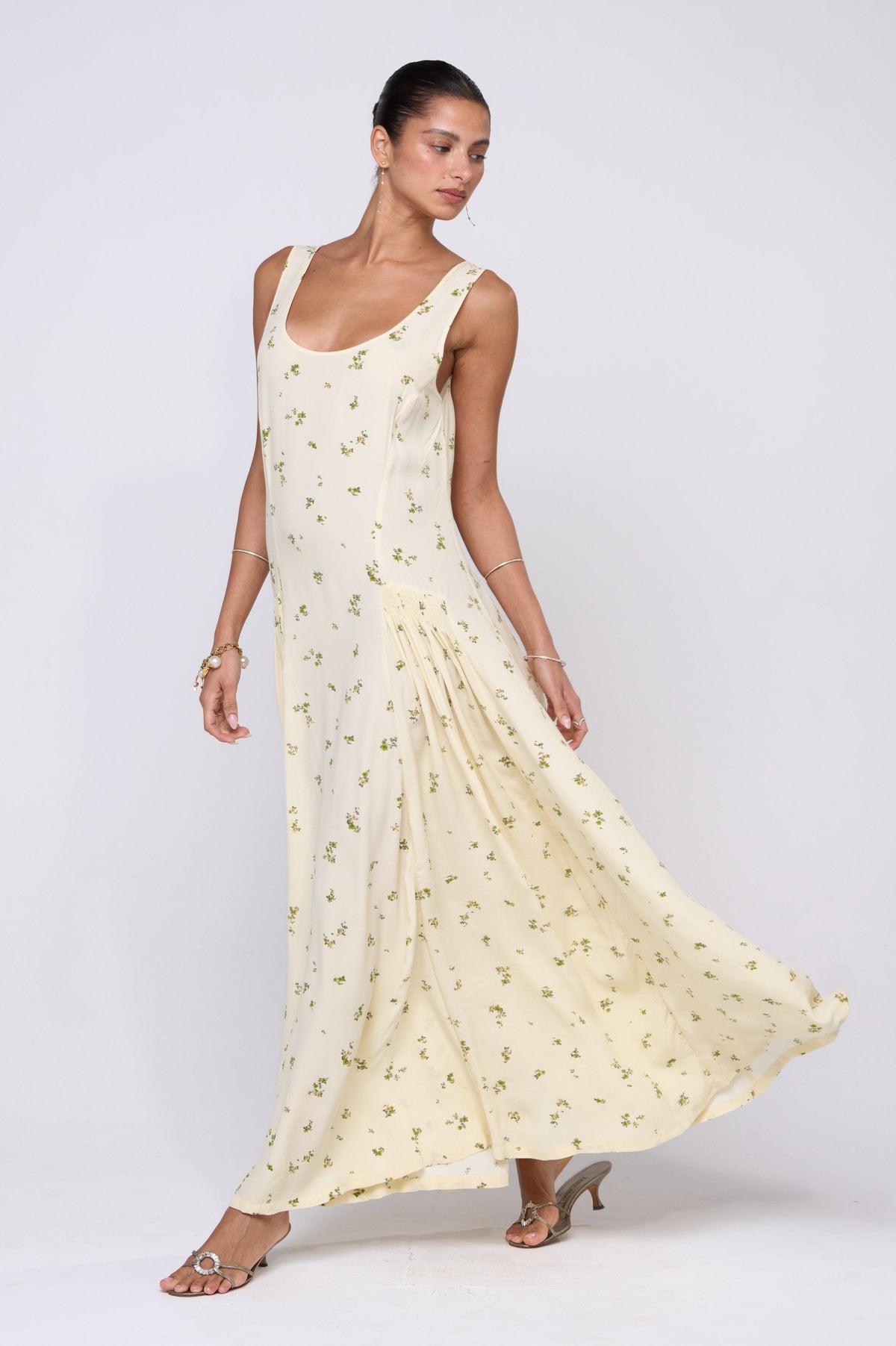 This is an image of Colette Dress in Beurre - RESA featuring a model wearing the dress