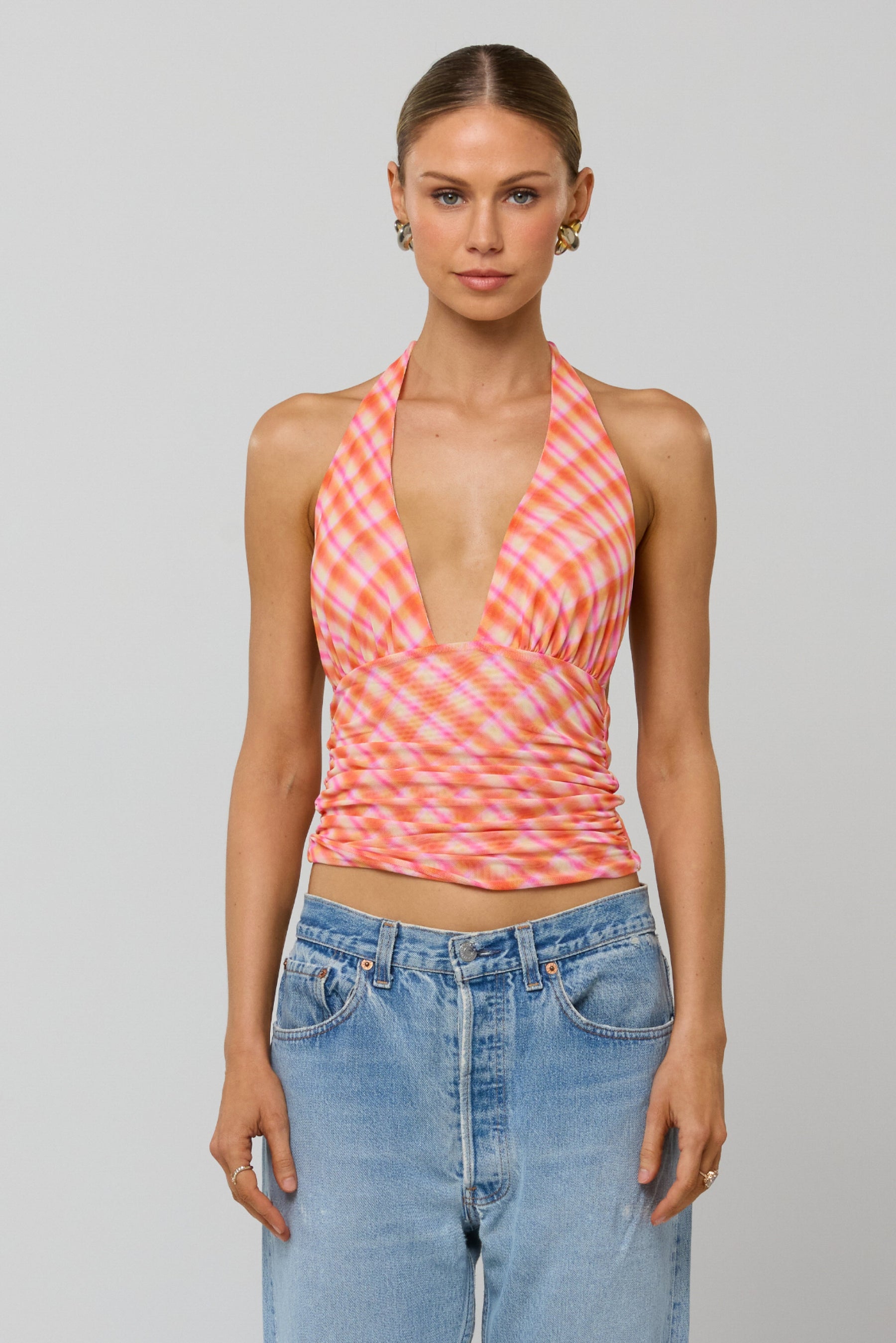 This is an image of Dena Top in Sorbet - RESA featuring a model wearing the dress