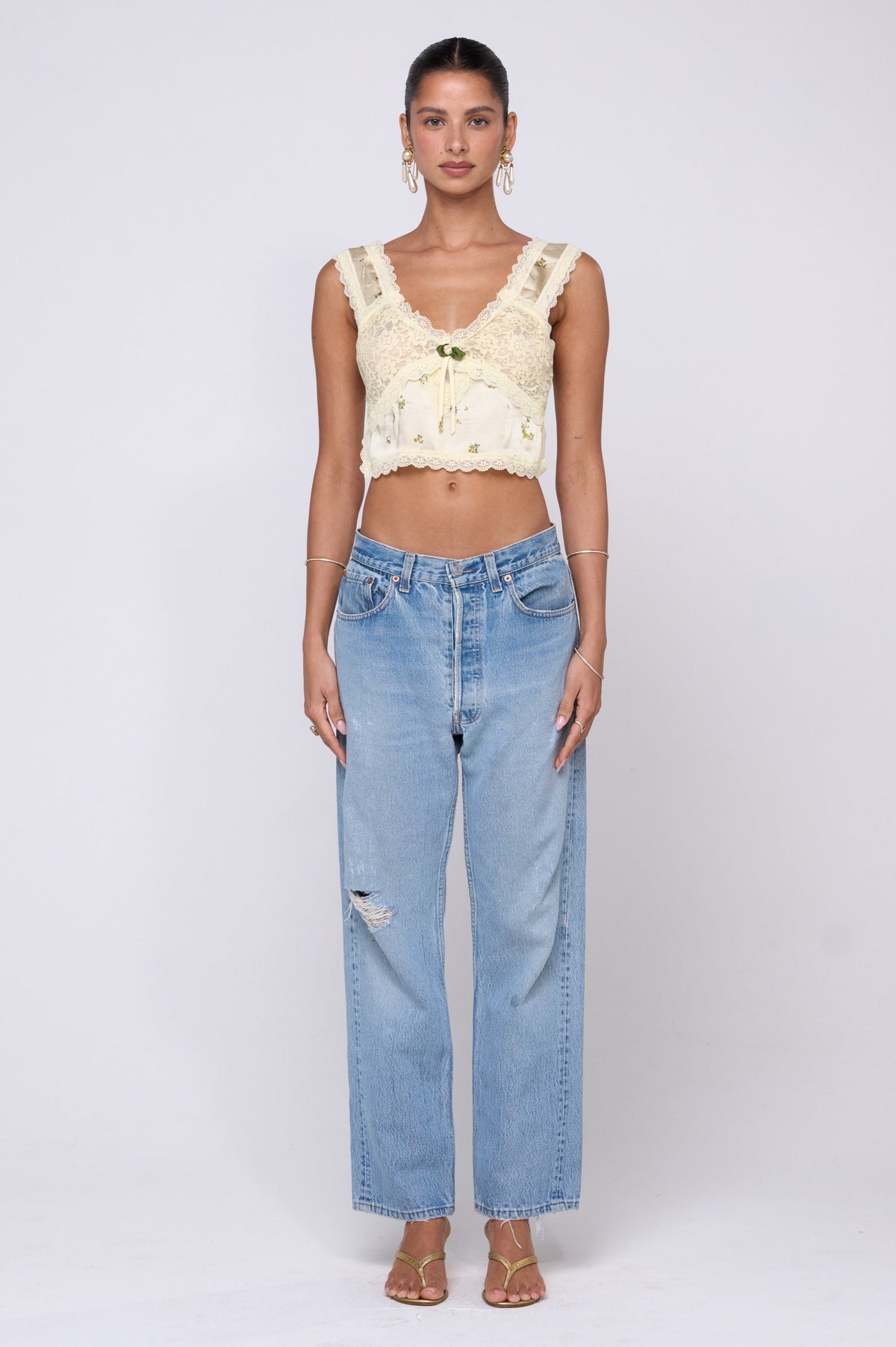 This is an image of Eloise Top in Beurre - RESA featuring a model wearing the dress