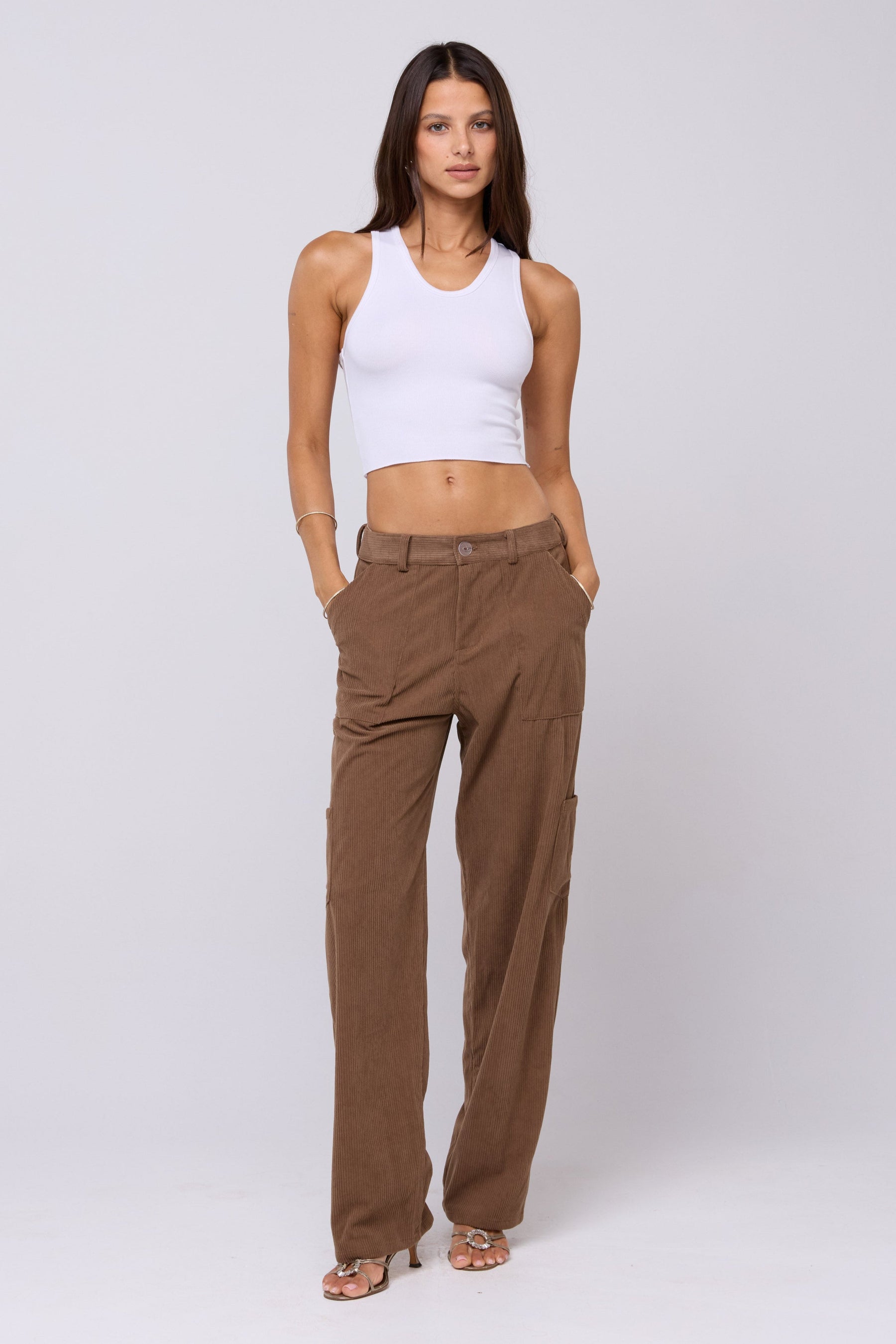 This is an image of Elsa Cargo Pant in Espresso - RESA featuring a model wearing the dress
