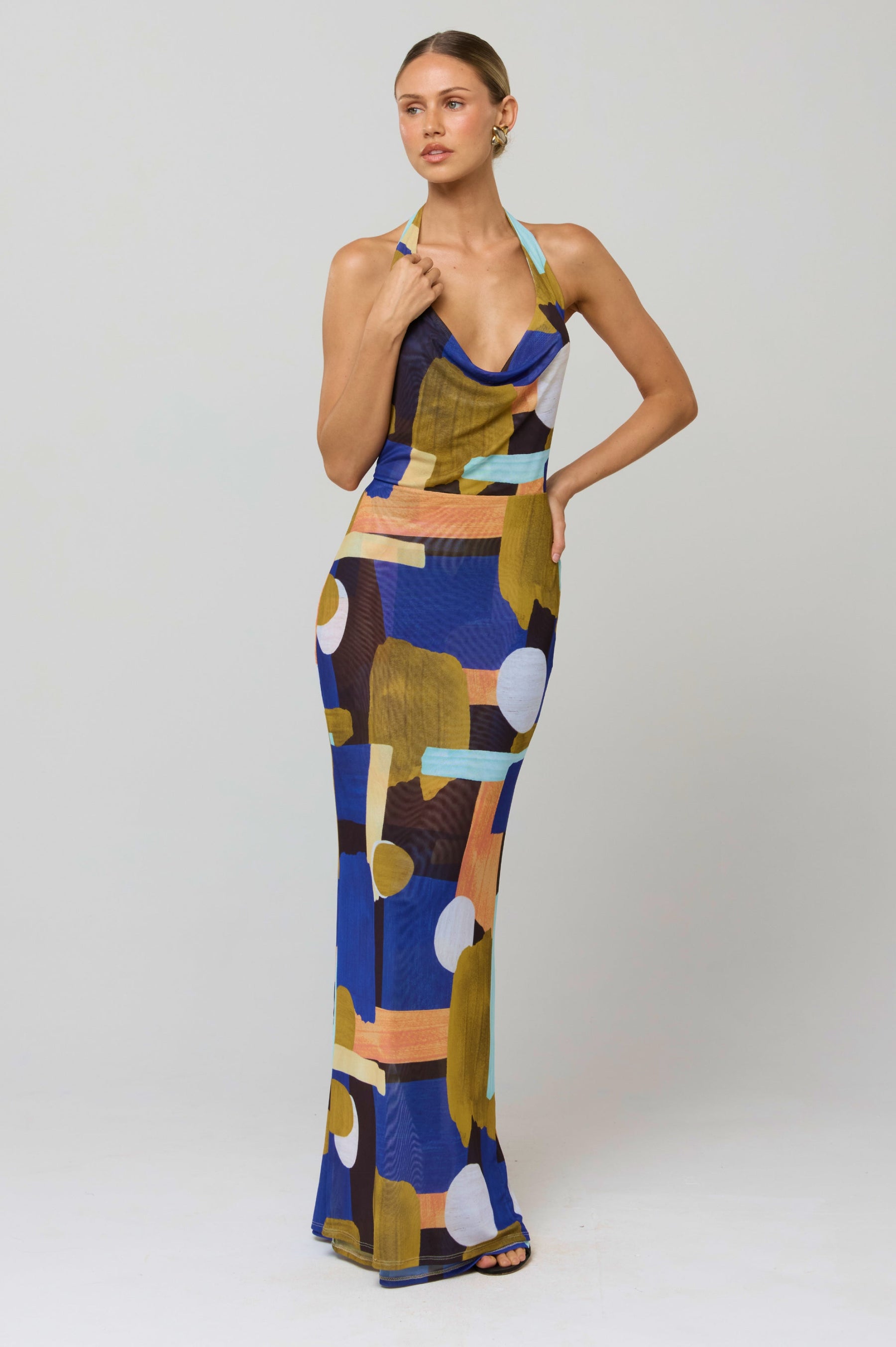 This is an image of Fiona Dress in Deco - RESA featuring a model wearing the dress