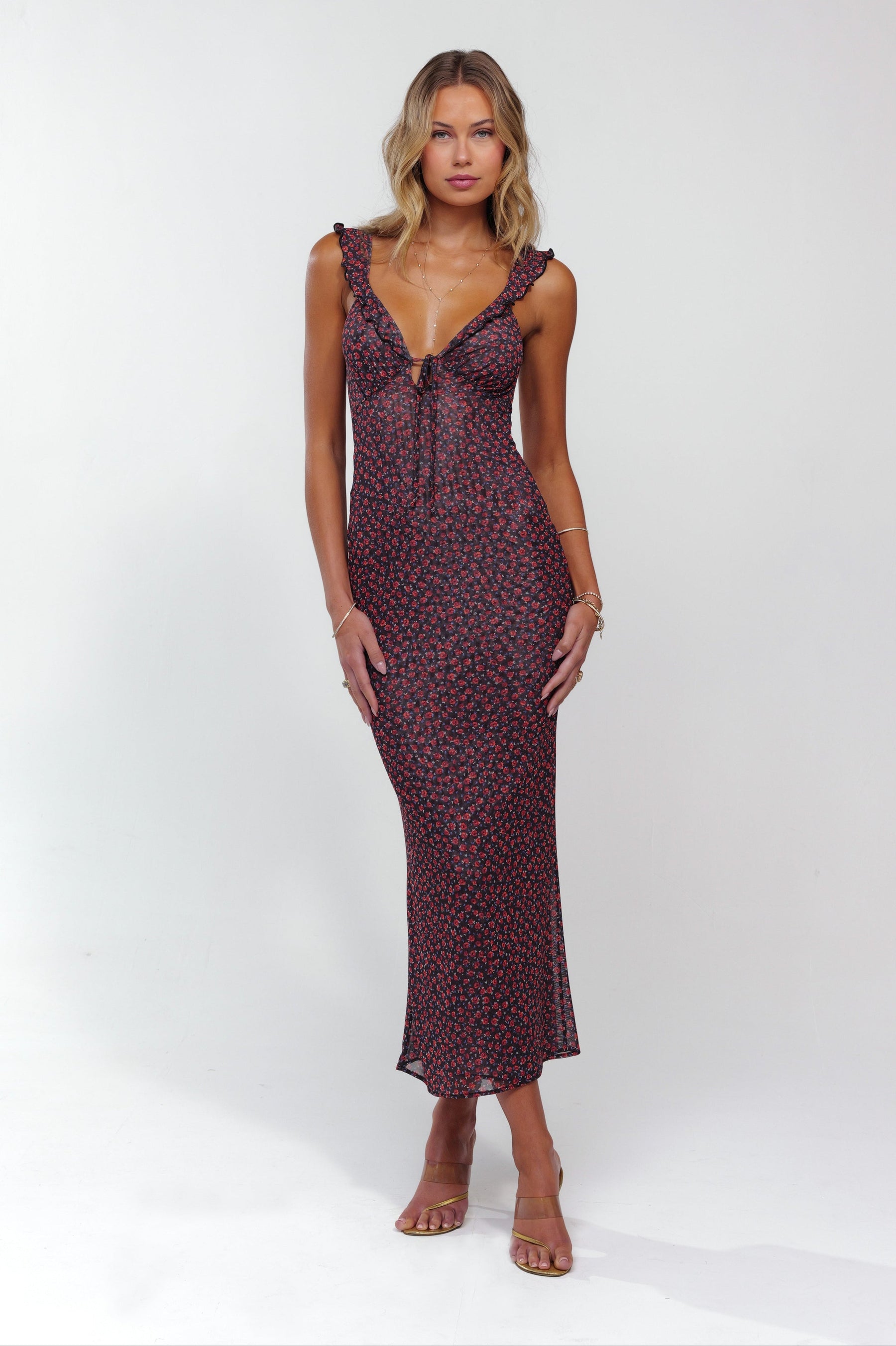 This is an image of Goldie Dress in Besos - RESA featuring a model wearing the dress