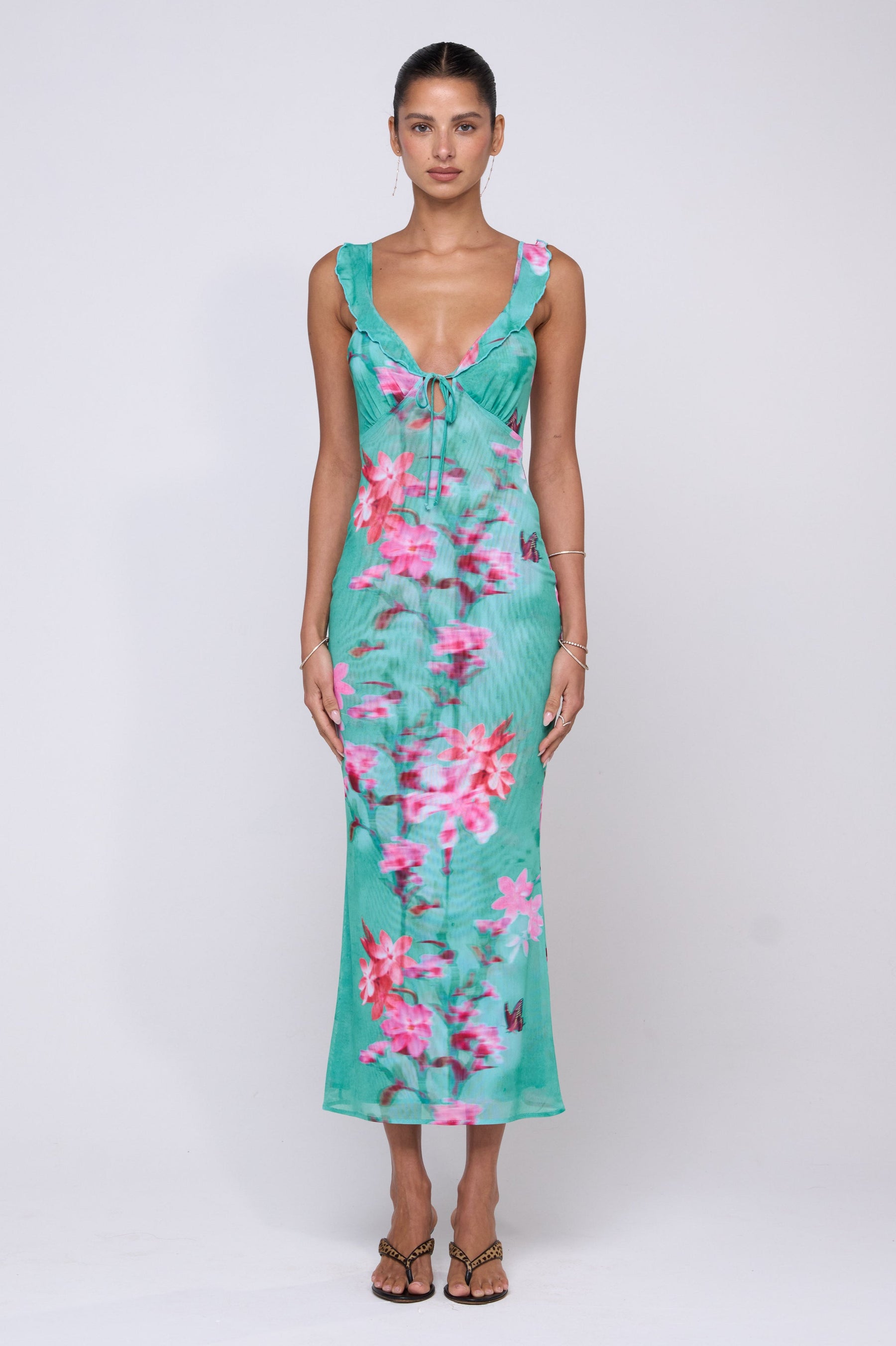 This is an image of Goldie Dress in Clearwater - RESA featuring a model wearing the dress