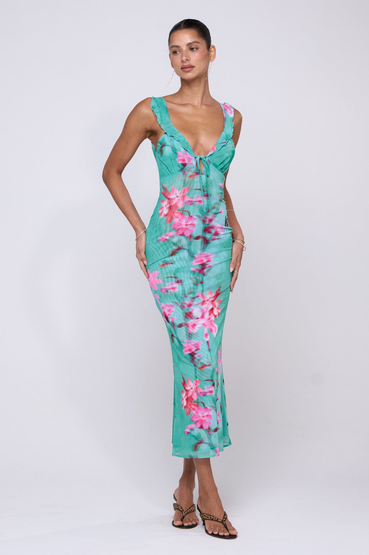This is an image of Goldie Dress in Clearwater - RESA featuring a model wearing the dress
