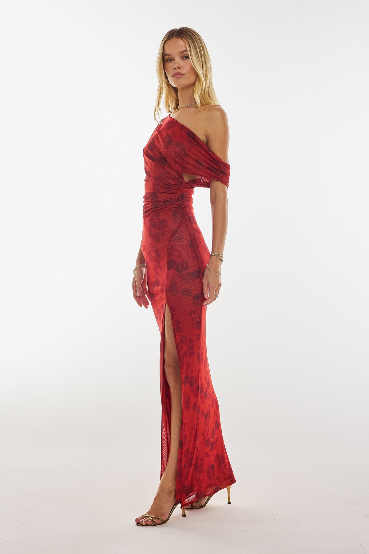 This is an image of Gwen Dress in Red Currant - RESA featuring a model wearing the dress