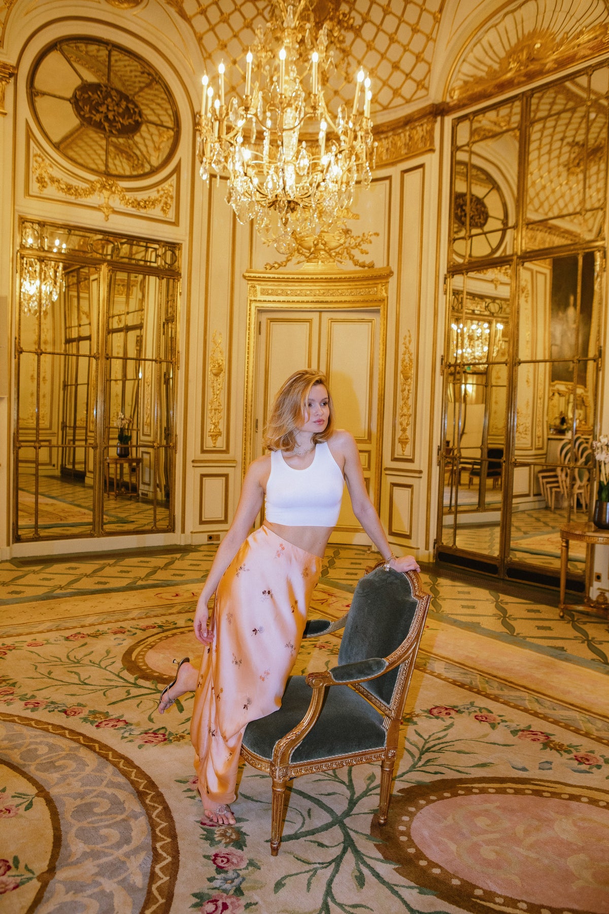 This is an image of Juliette Skirt in Fleur - RESA featuring a model wearing the dress
