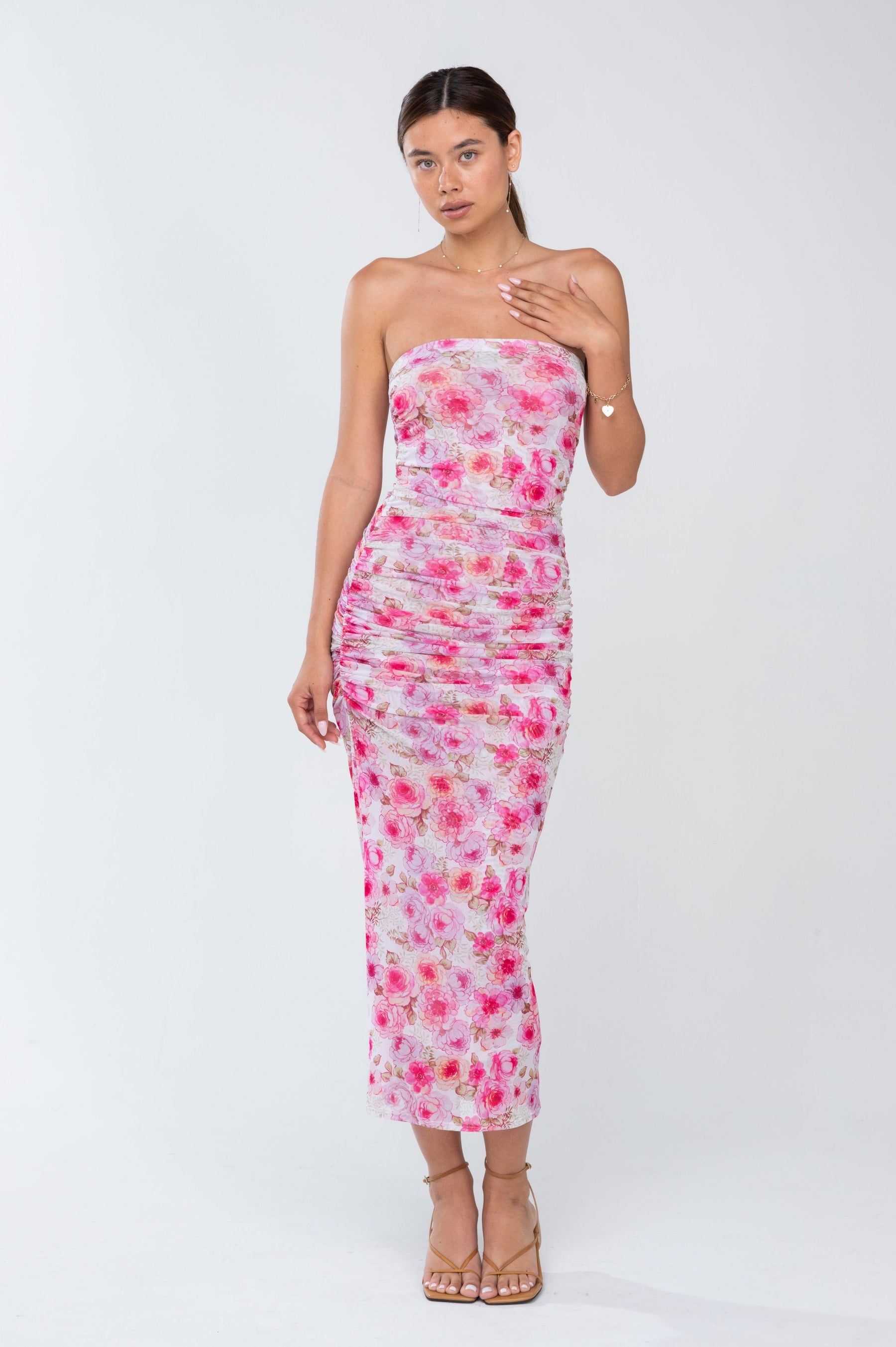 This is an image of Kristina Midi in Petal - RESA featuring a model wearing the dress