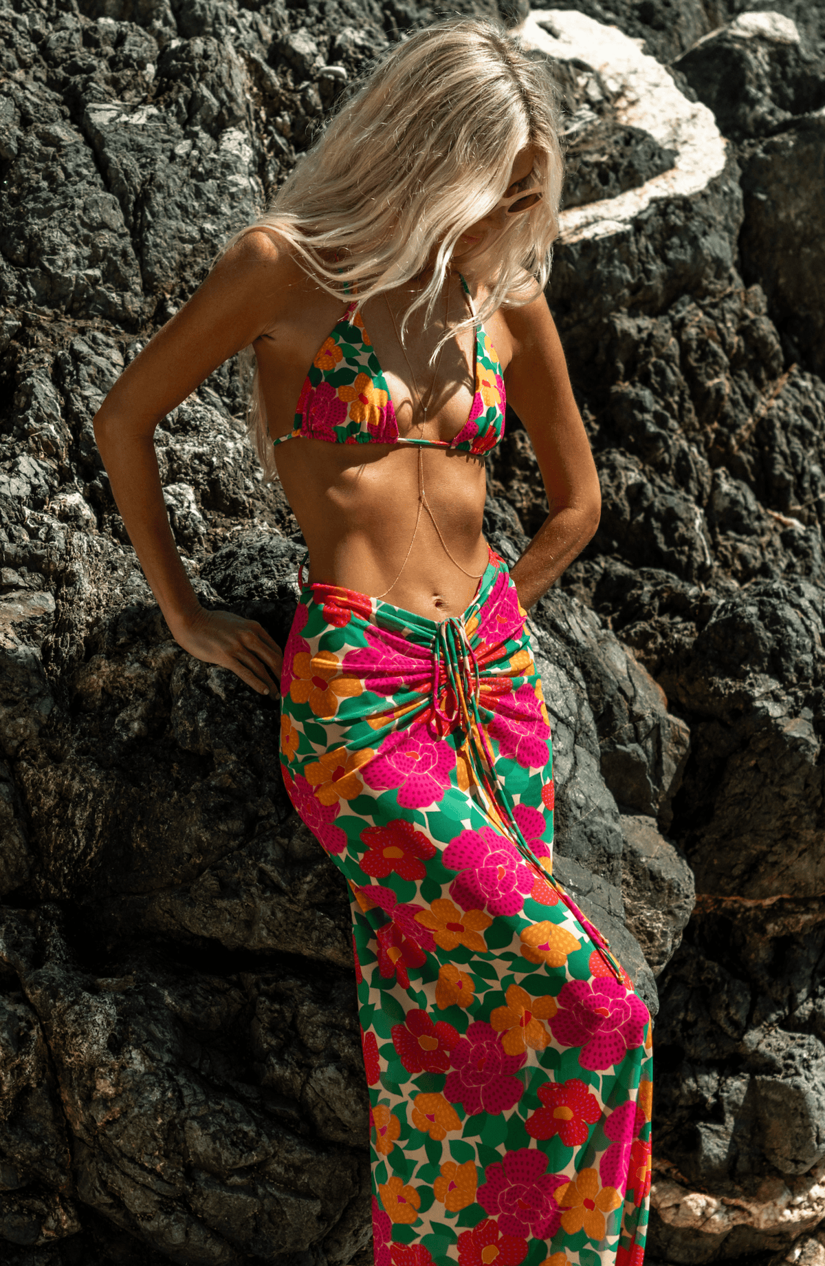 This is an image of Kyle Triangle Bikini Top in Cuba - RESA featuring a model wearing the dress