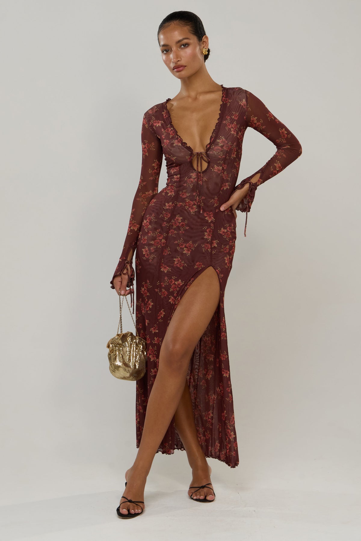This is an image of Lennon in Mulberry - RESA featuring a model wearing the dress