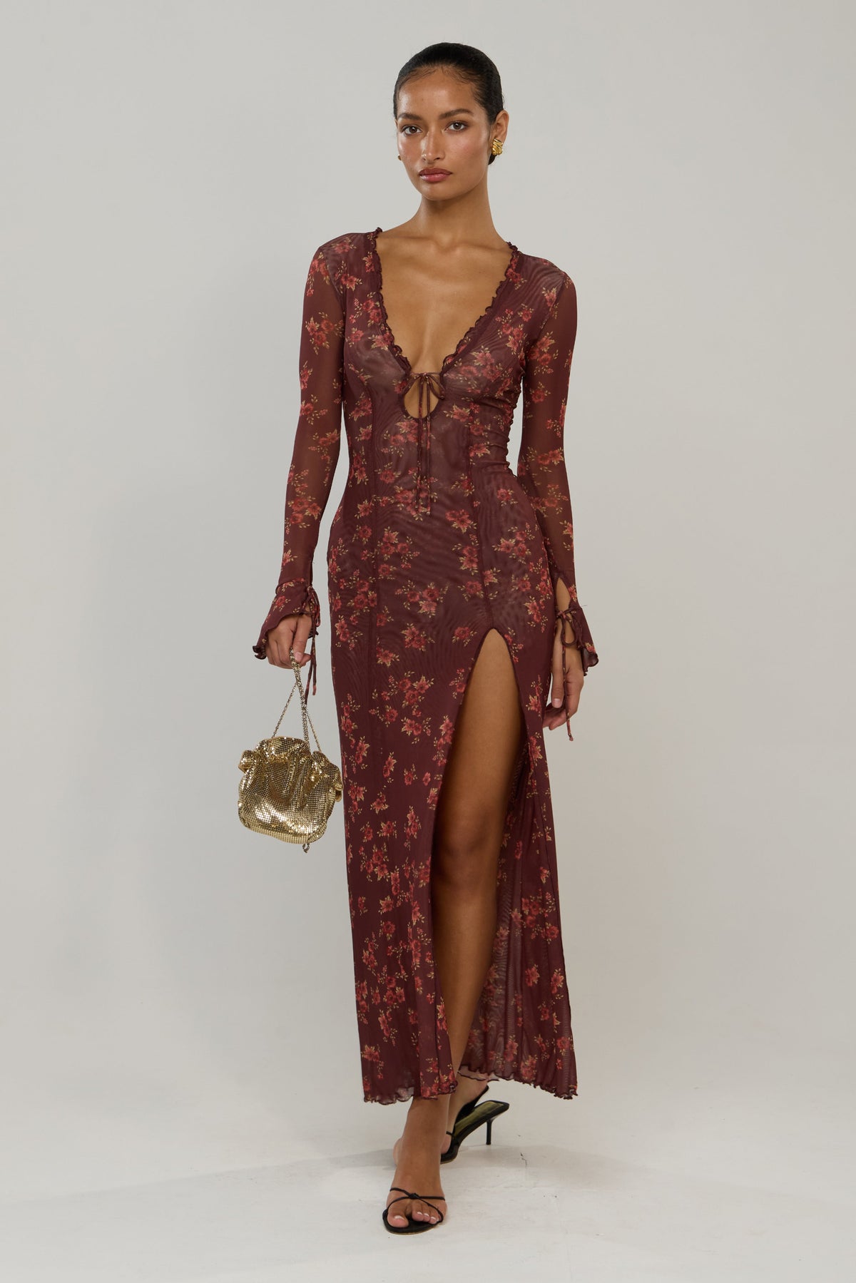 This is an image of Lennon in Mulberry - RESA featuring a model wearing the dress