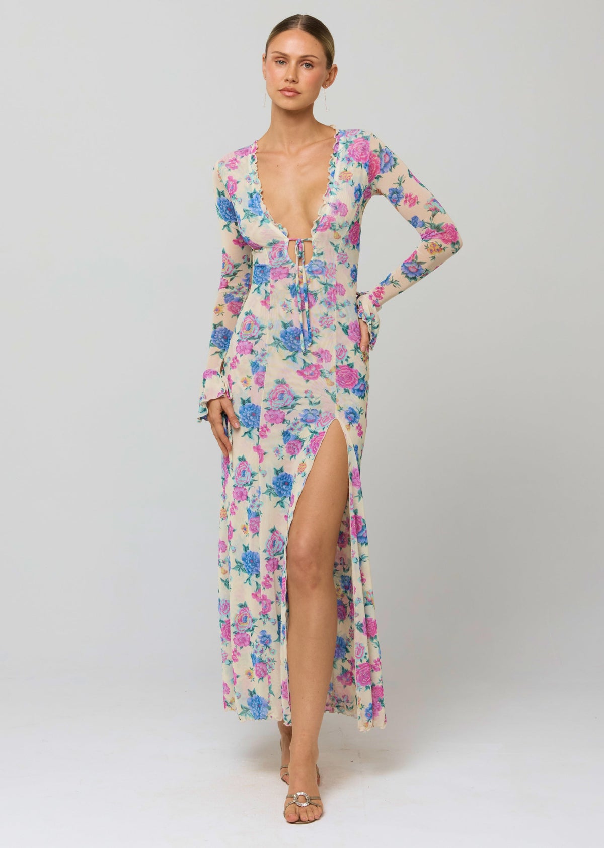 This is an image of Lennon Maxi in Rosewood - RESA featuring a model wearing the dress