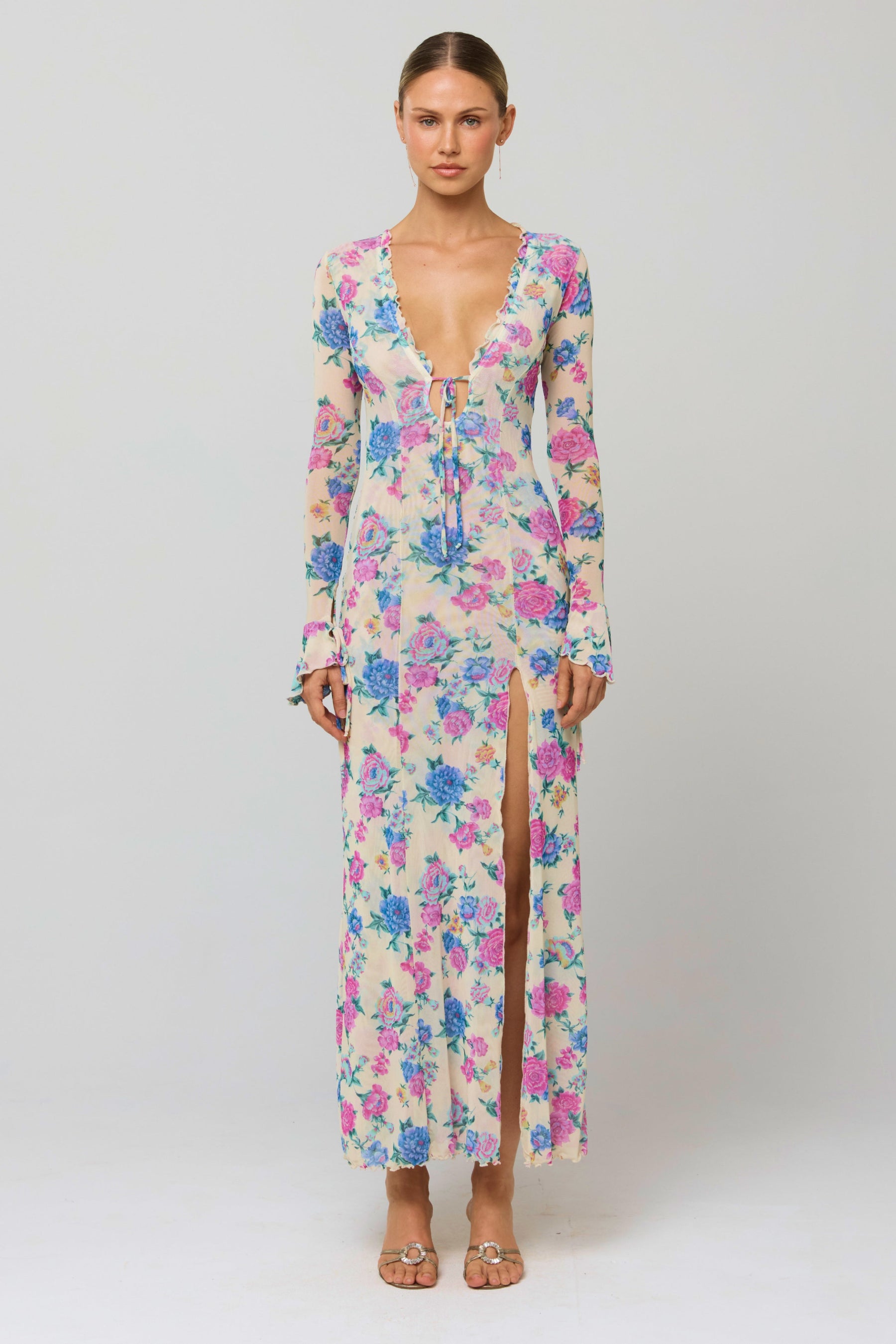 This is an image of Lennon Maxi in Rosewood - RESA featuring a model wearing the dress