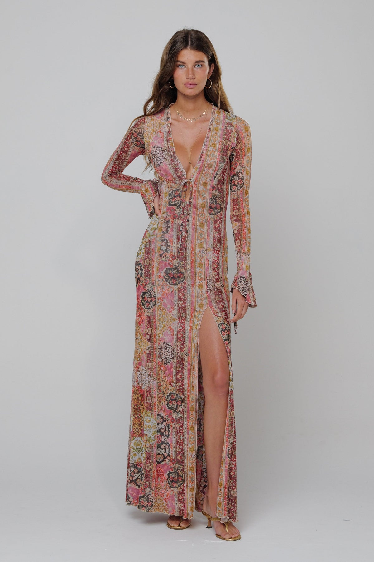 This is an image of Lennon Maxi in Saloon - RESA featuring a model wearing the dress