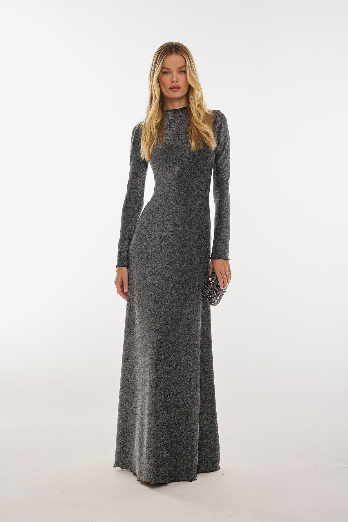 This is an image of Lyon Dress in Graphite - RESA featuring a model wearing the dress