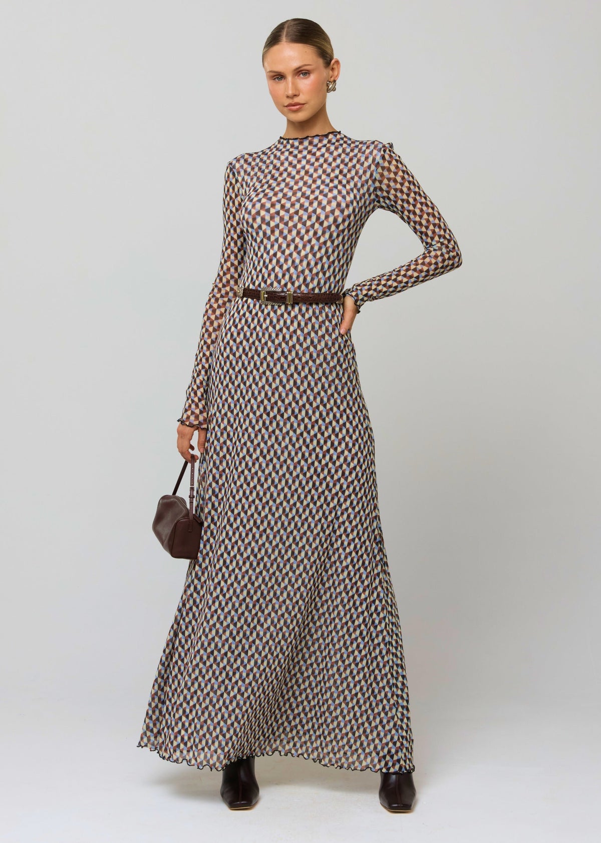 This is an image of Lyon Dress in Mosaic - RESA featuring a model wearing the dress