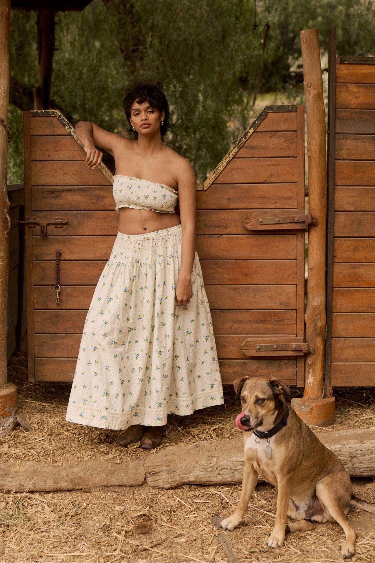 This is an image of Lyssa Set in Cotton Bluebell - RESA featuring a model wearing the dress