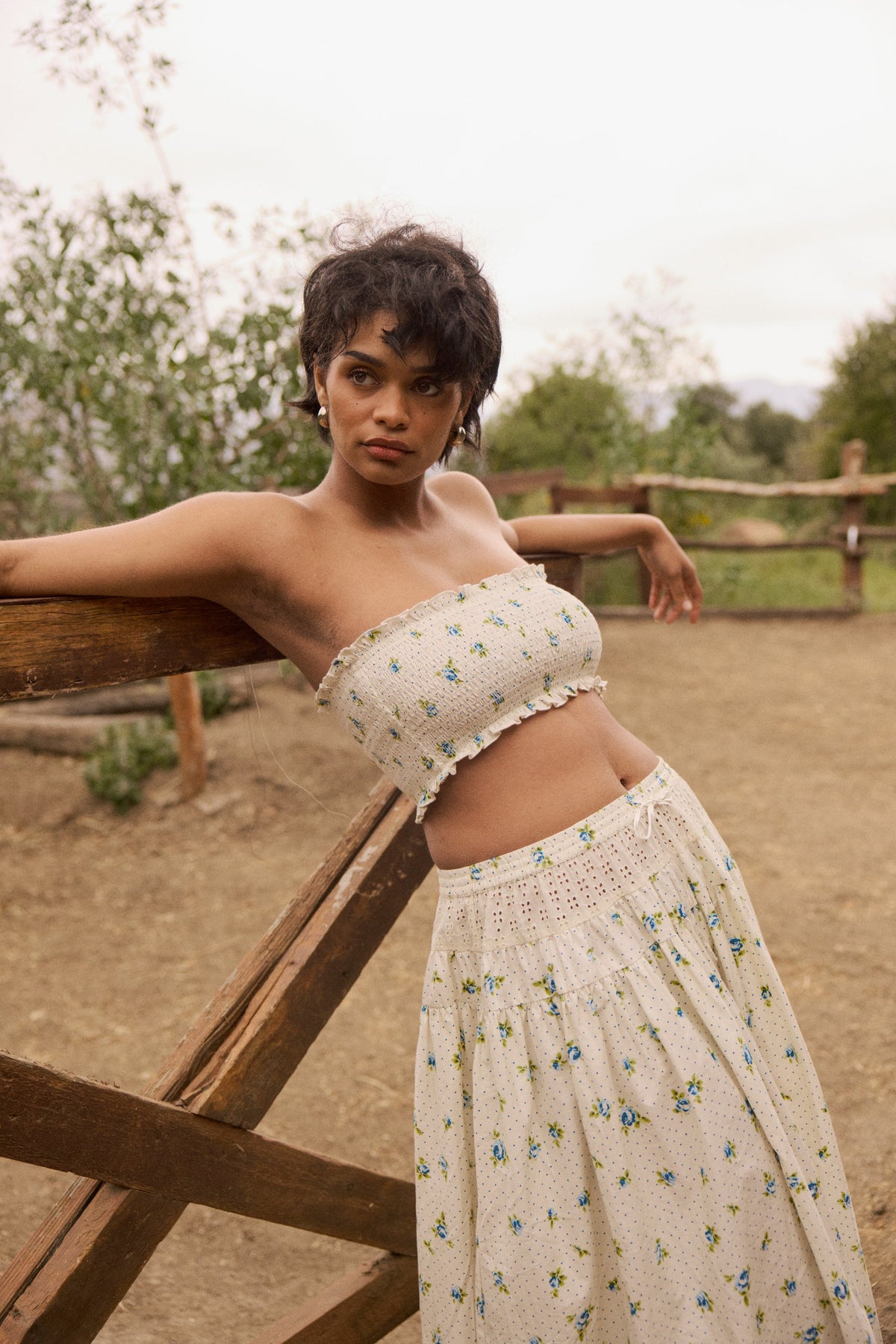 This is an image of Lyssa Set in Cotton Bluebell - RESA featuring a model wearing the dress