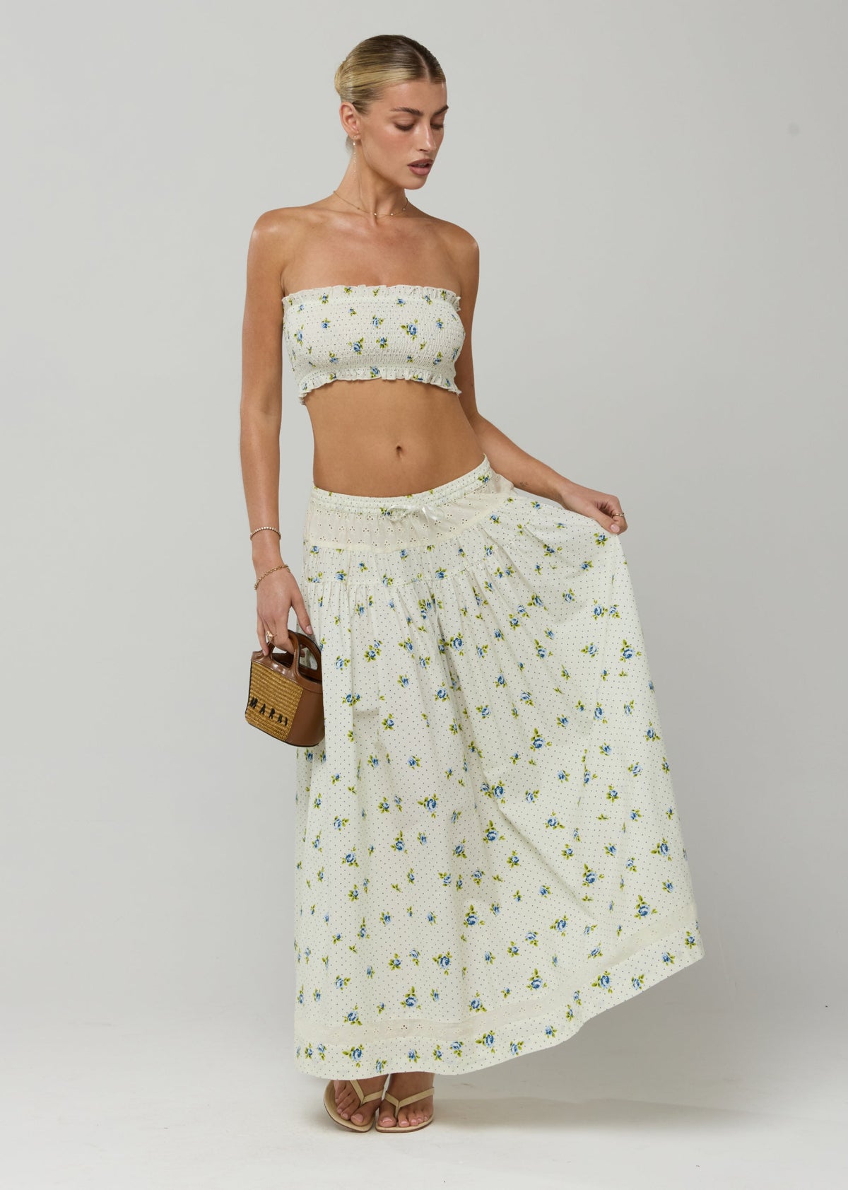 This is an image of Lyssa Set in Cotton Bluebell - RESA featuring a model wearing the dress