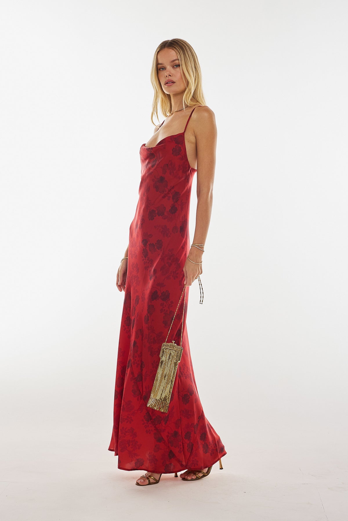 This is an image of Margot Maxi in Red Currant - RESA featuring a model wearing the dress