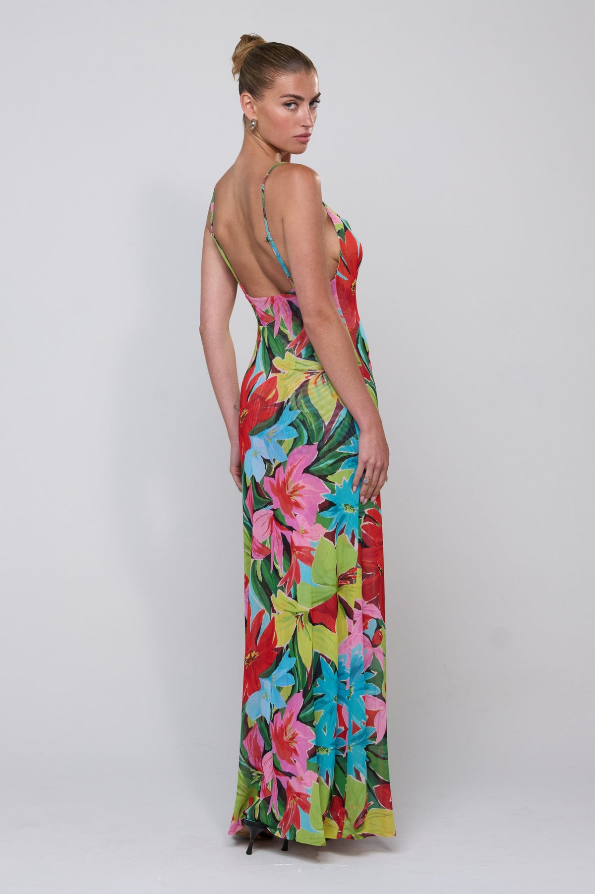 This is an image of Margot Mesh Maxi in Tropicana - RESA featuring a model wearing the dress