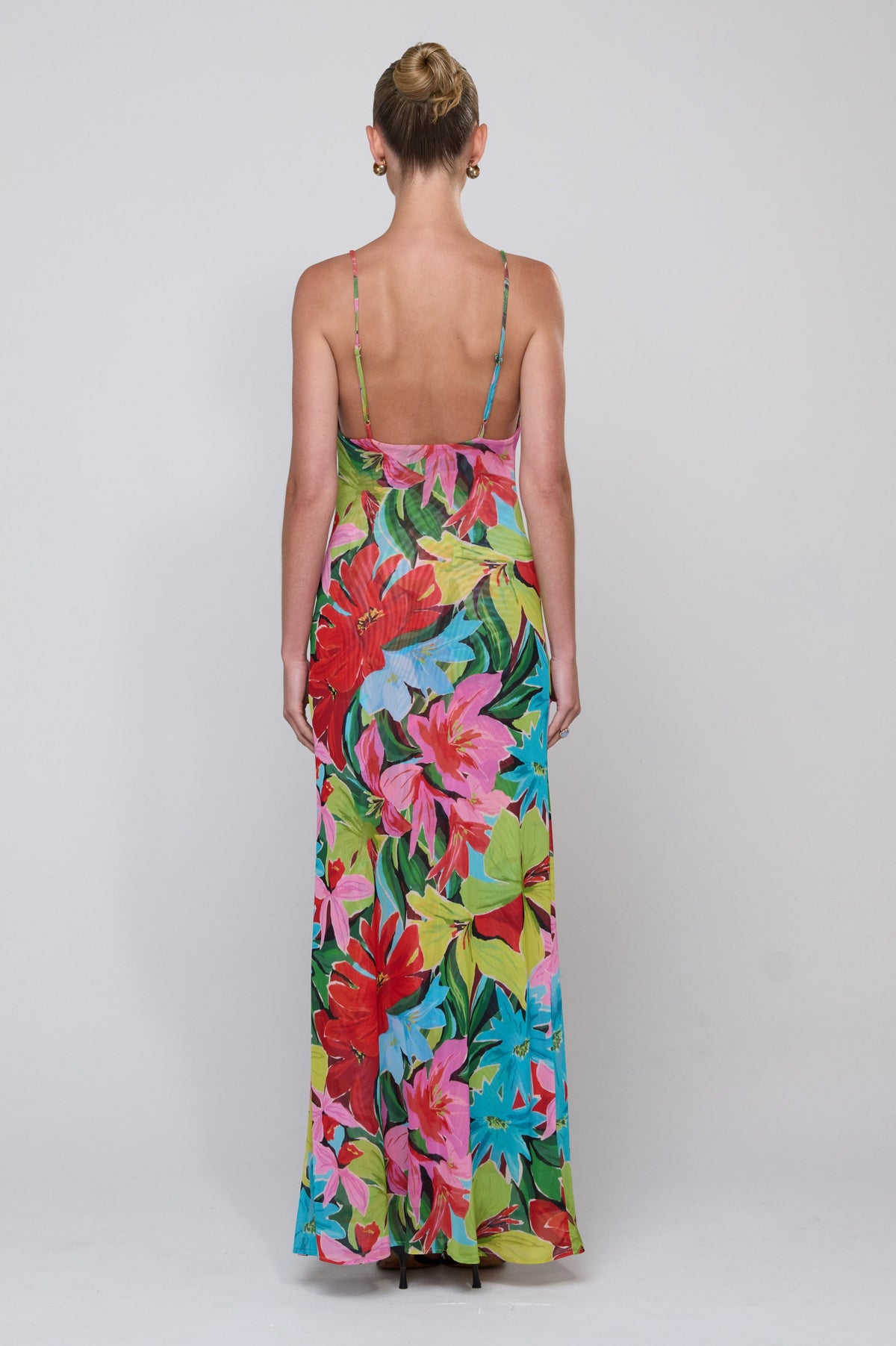 This is an image of Margot Mesh Maxi in Tropicana - RESA featuring a model wearing the dress