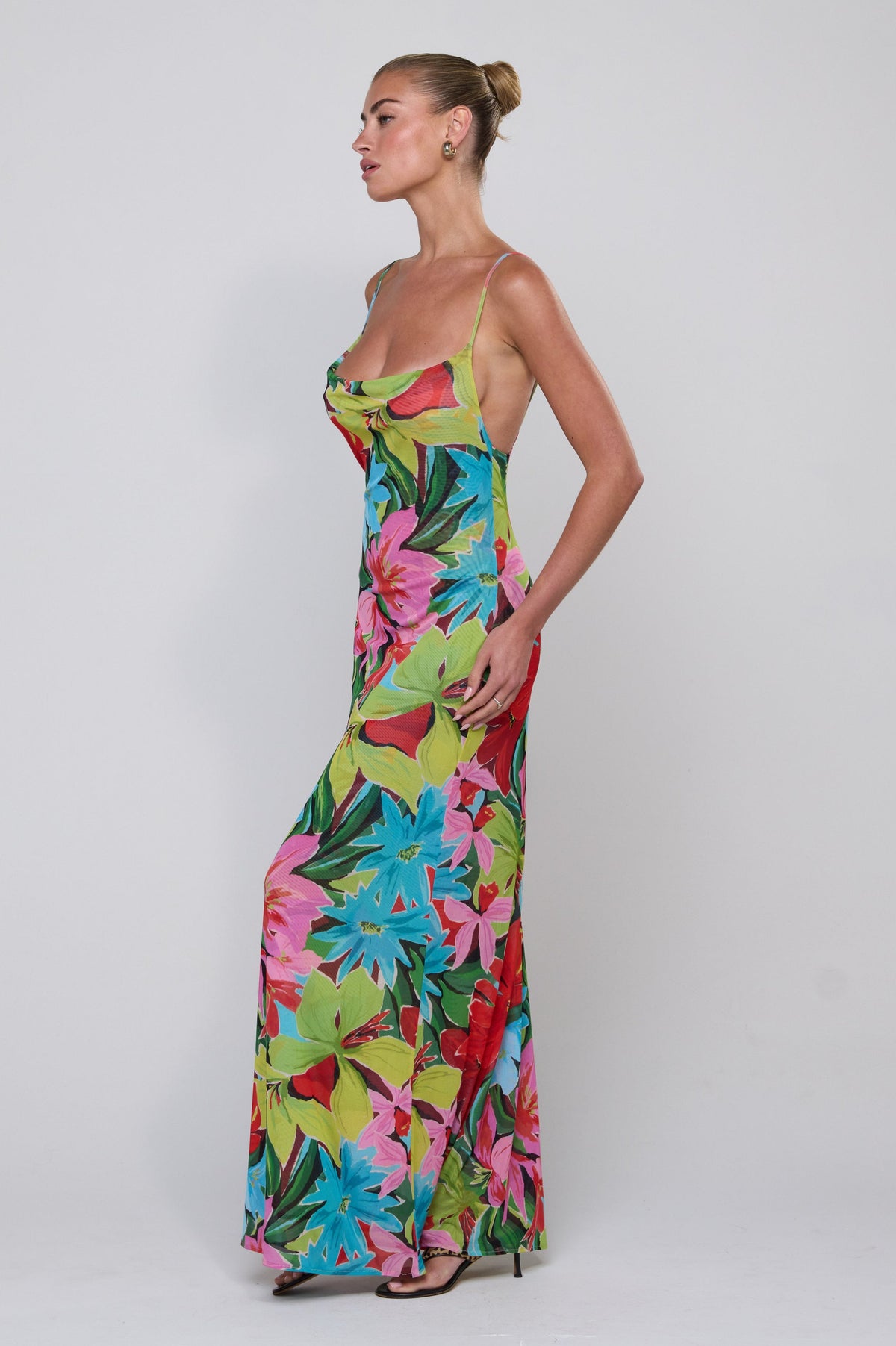 This is an image of Margot Mesh Maxi in Tropicana - RESA featuring a model wearing the dress
