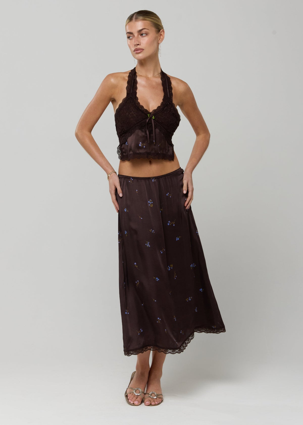 This is an image of Maxwell Skirt in Blythe - RESA featuring a model wearing the dress