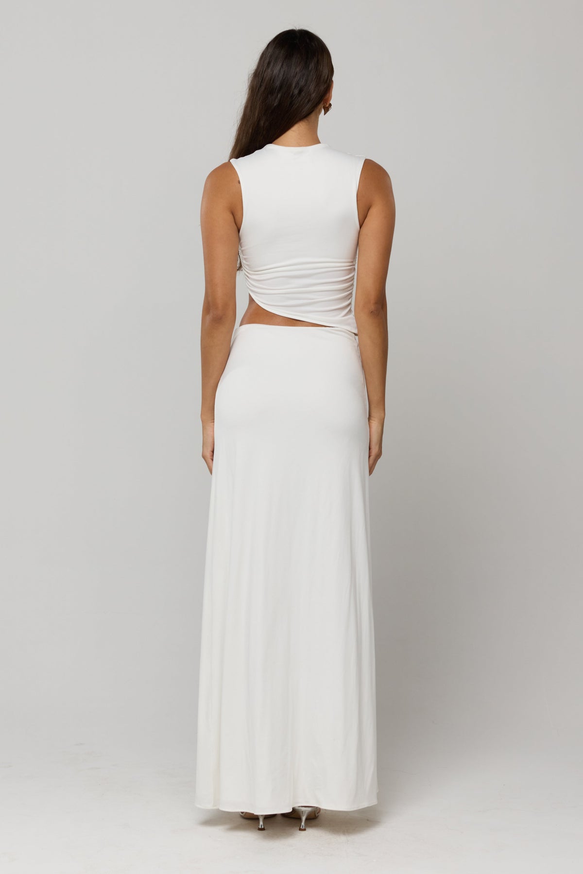 This is an image of Minka Top in White Knit - RESA featuring a model wearing the dress