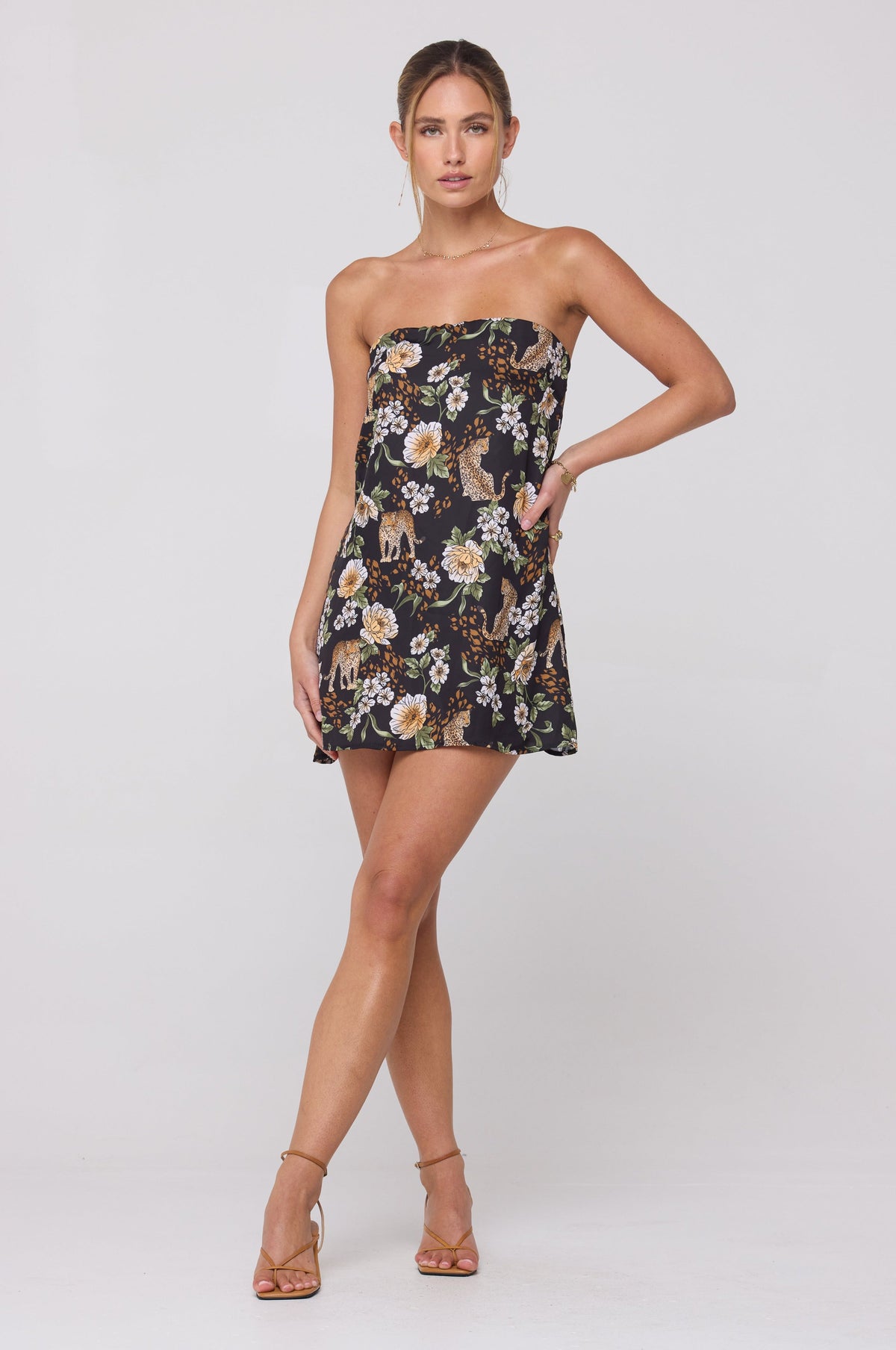 This is an image of Olive Mini in Tropic - RESA featuring a model wearing the dress