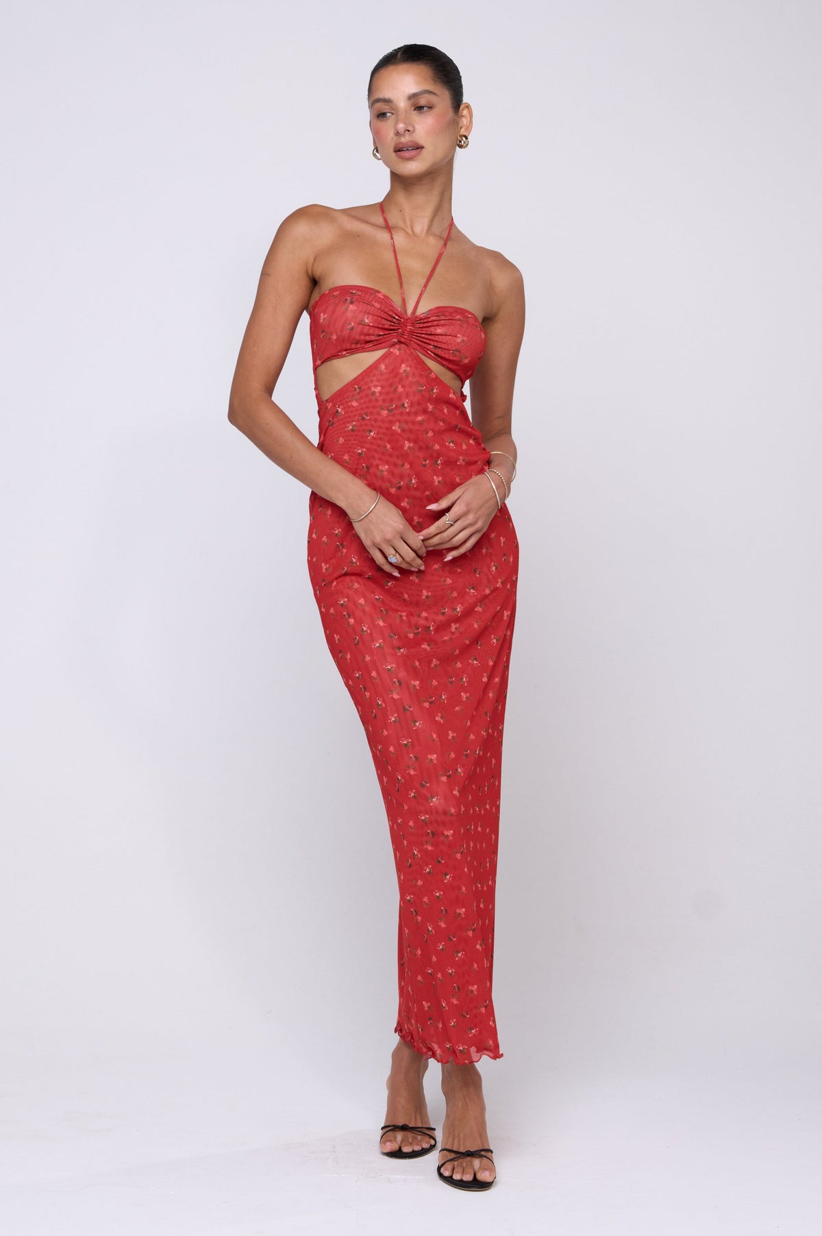 This is an image of Phoebe Dress in Cayenne - RESA featuring a model wearing the dress