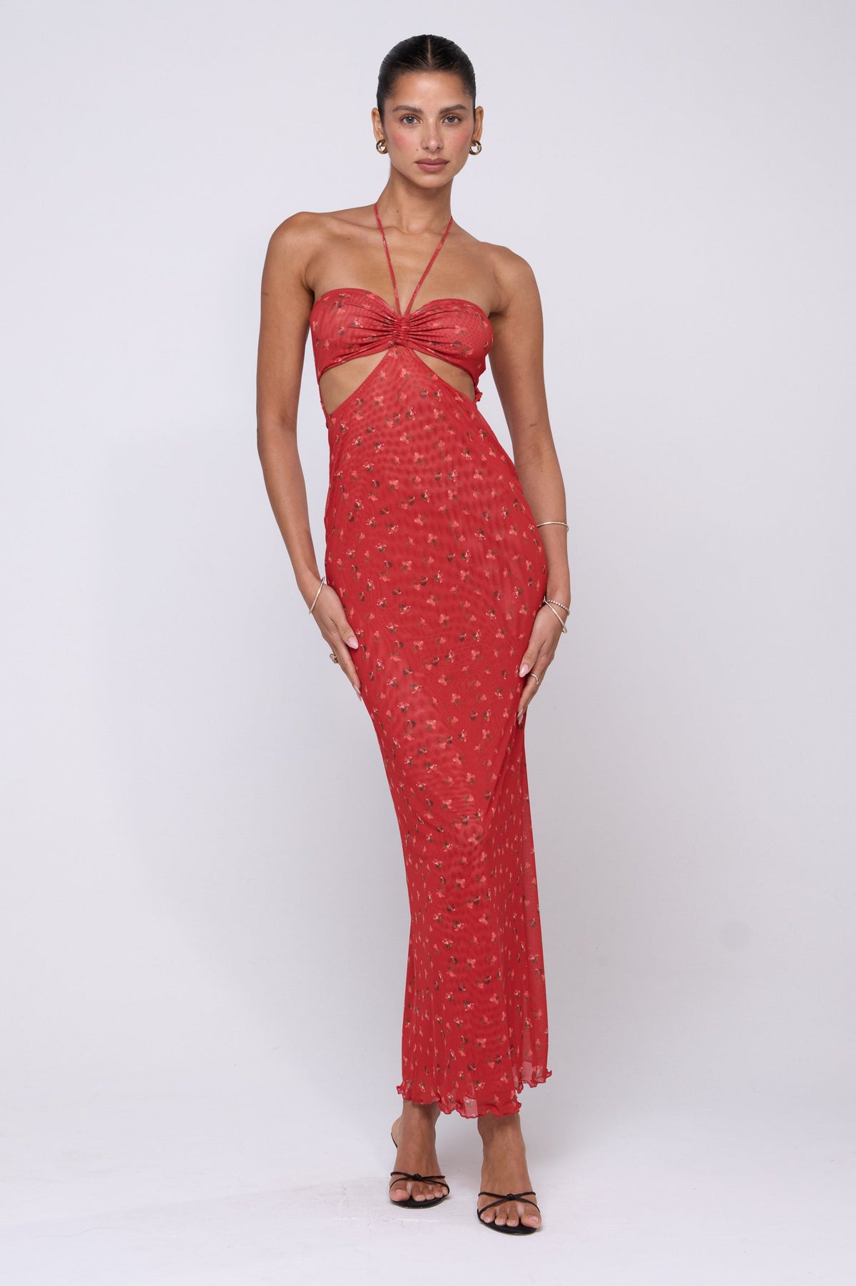 This is an image of Phoebe Dress in Cayenne - RESA featuring a model wearing the dress