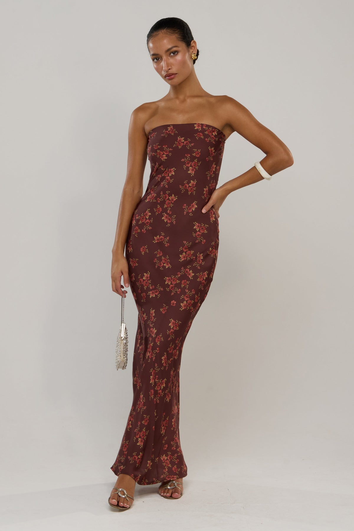 This is an image of Raylene in Mulberry - RESA featuring a model wearing the dress