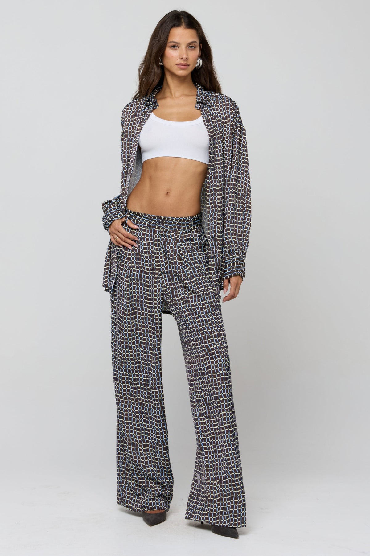 This is an image of Sasha Trouser in Tide - RESA featuring a model wearing the dress