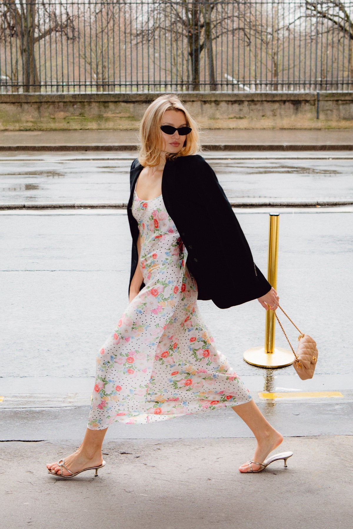 This is an image of Vida Dress in Pois - RESA featuring a model wearing the dress