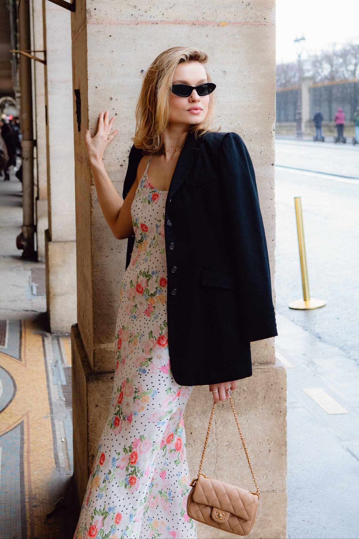 This is an image of Vida Dress in Pois - RESA featuring a model wearing the dress