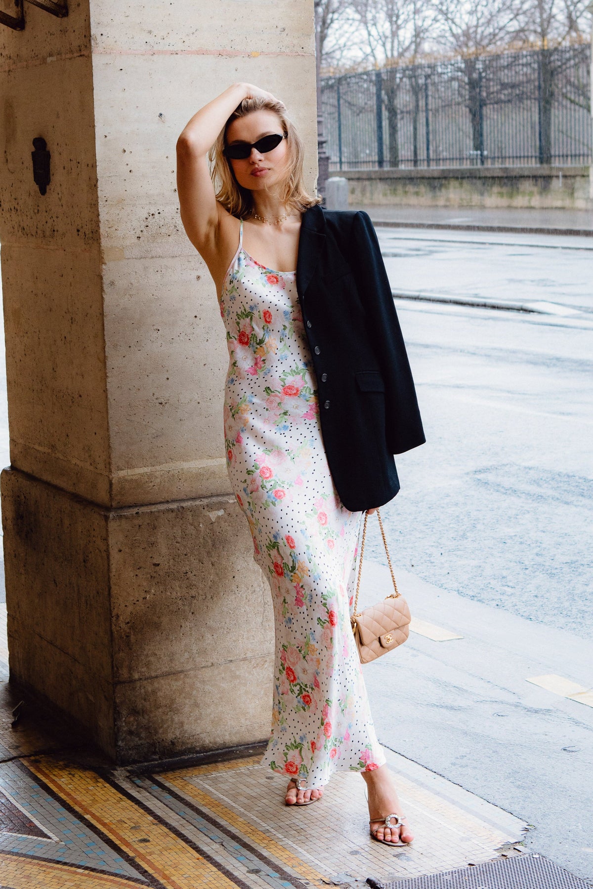 This is an image of Vida Dress in Pois - RESA featuring a model wearing the dress