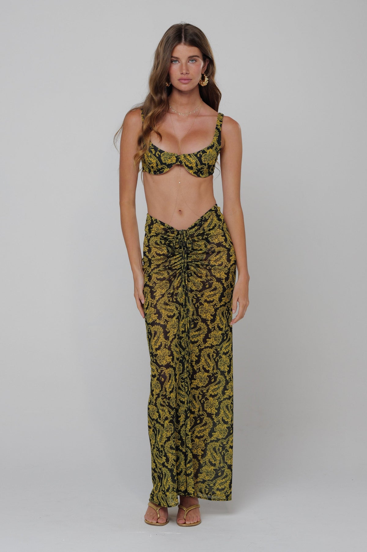This is an image of Ziggy Mesh Skirt in Sorrento - RESA featuring a model wearing the dress