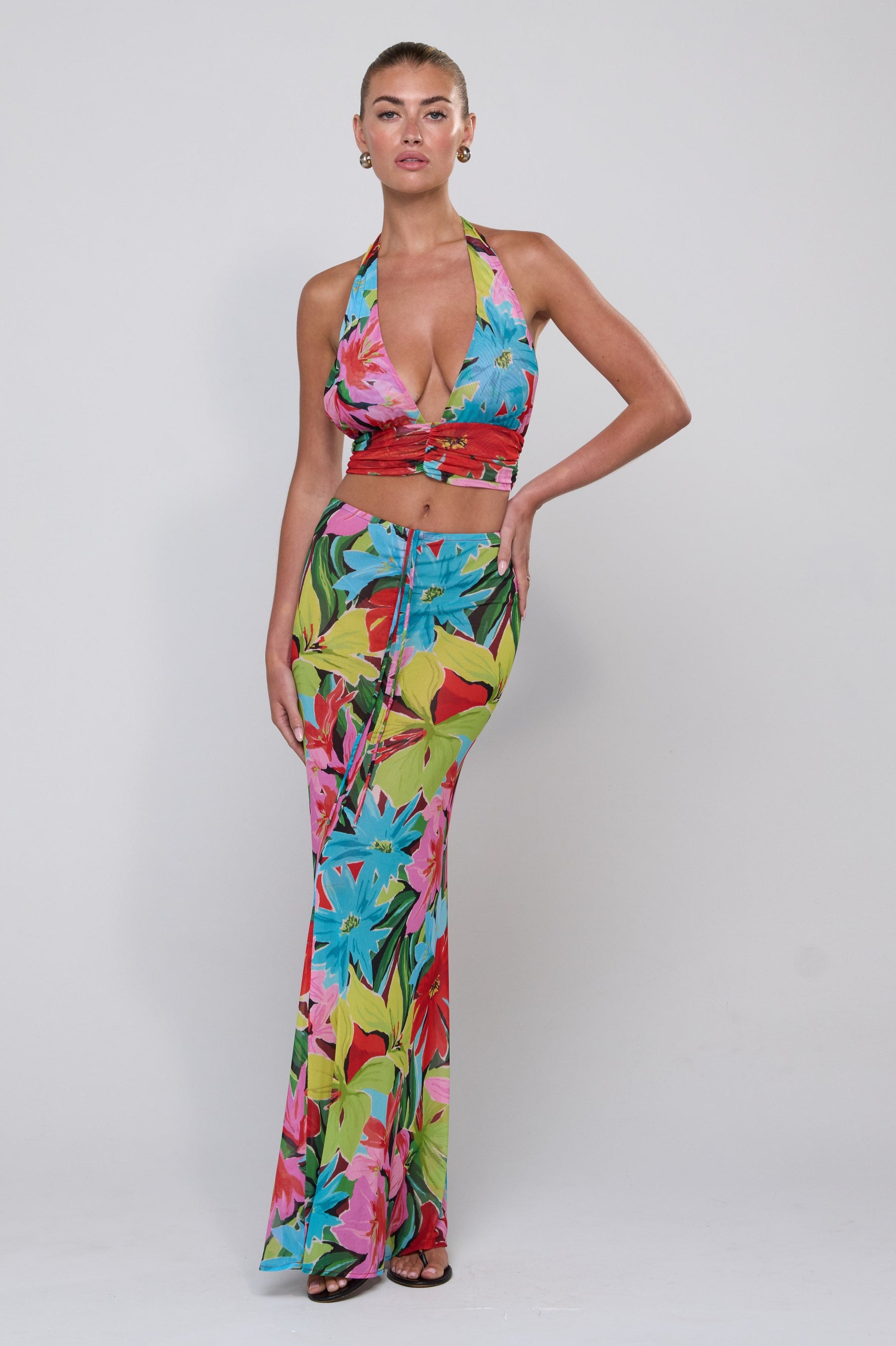 This is an image of Ziggy Mesh Skirt in Tropicana - RESA featuring a model wearing the dress