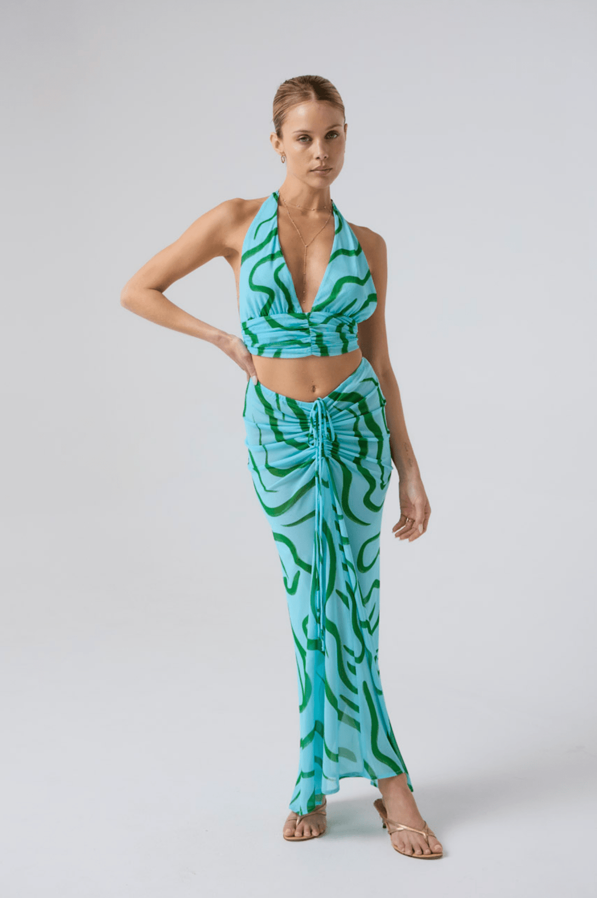 This is an image of Ziggy Skirt in Milos - RESA featuring a model wearing the dress