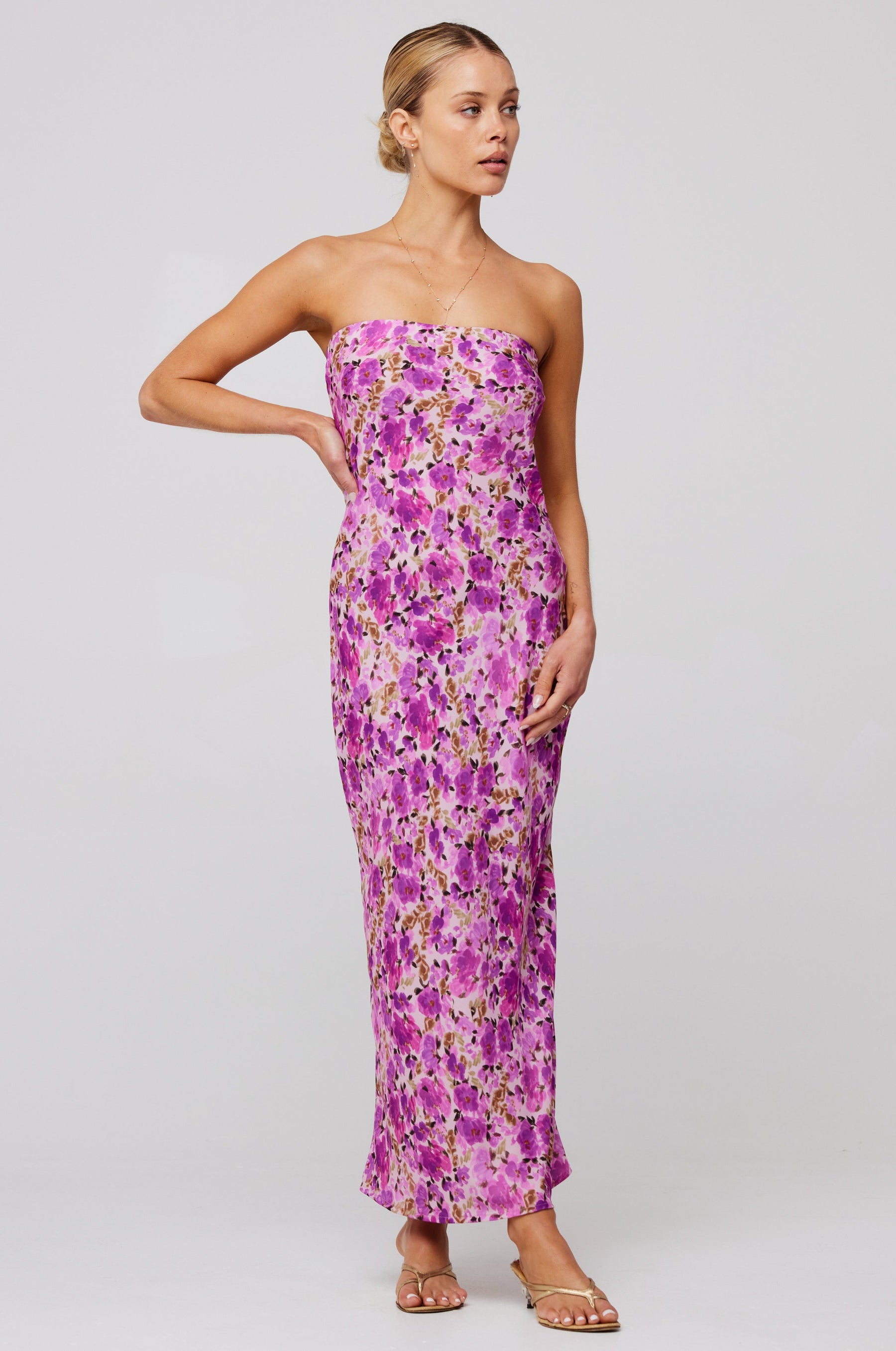 This is an image of Anna Slip in Lilac - RESA featuring a model wearing the dress