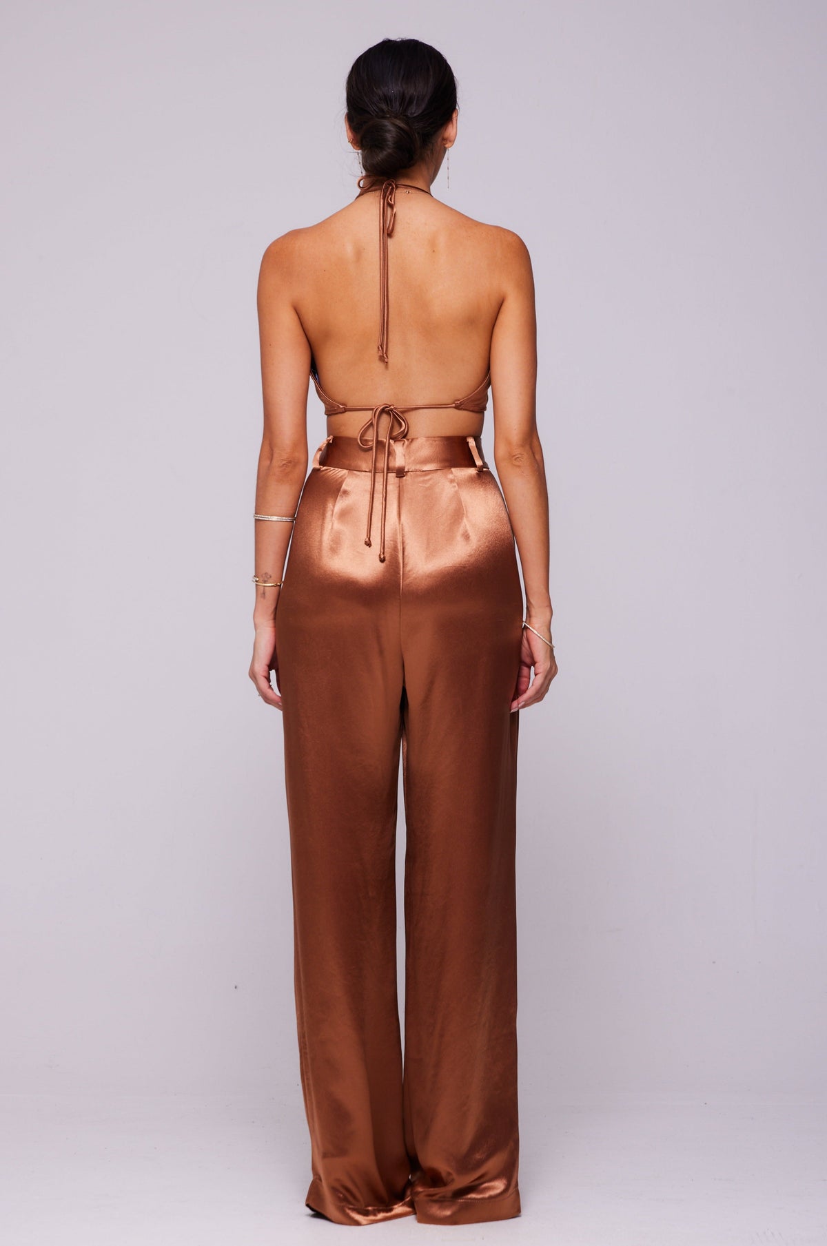 This is an image of Bowie Top in Copper - RESA featuring a model wearing the dress