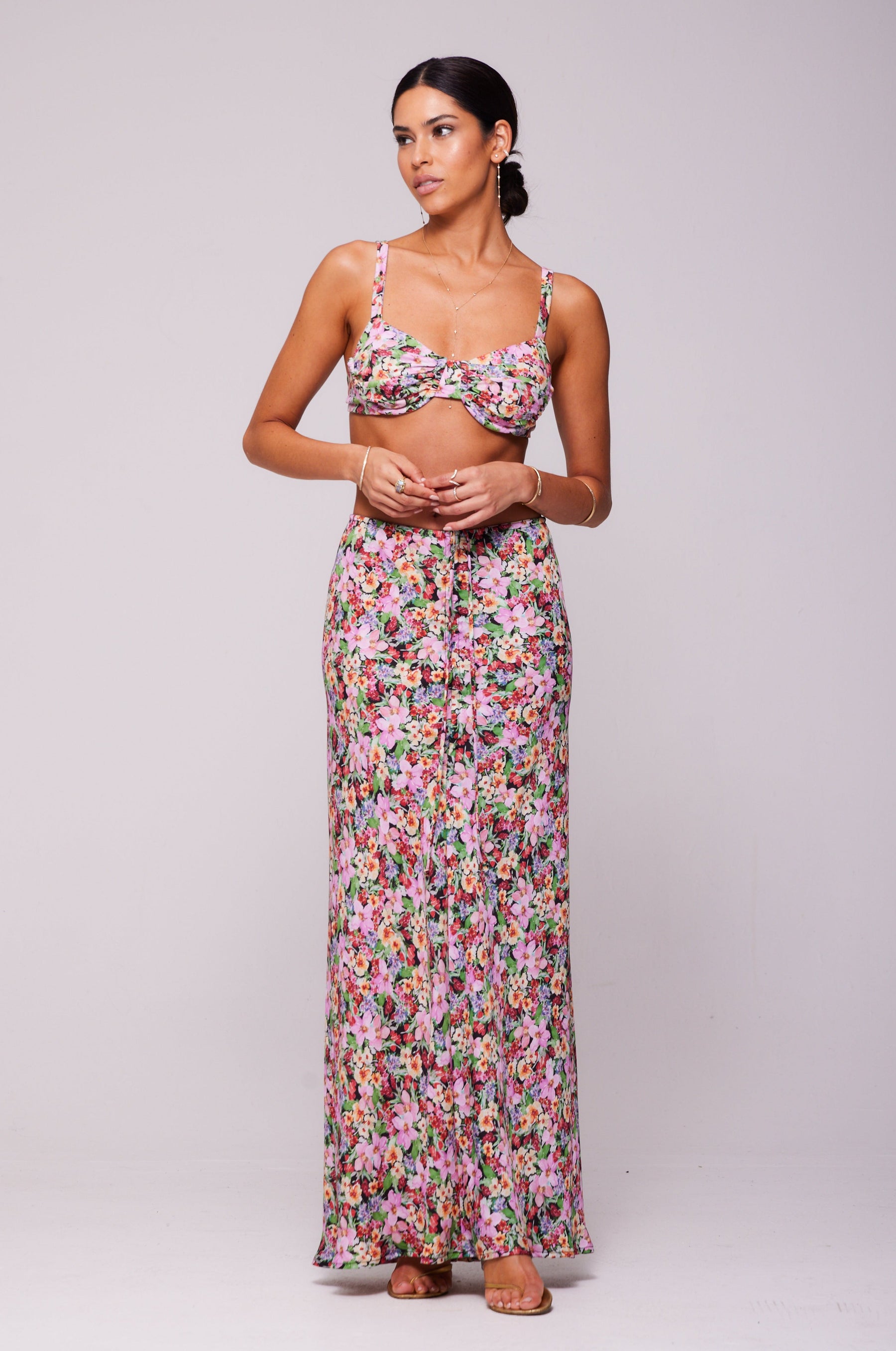 This is an image of Pepper Bra Top in Bloom - RESA featuring a model wearing the dress